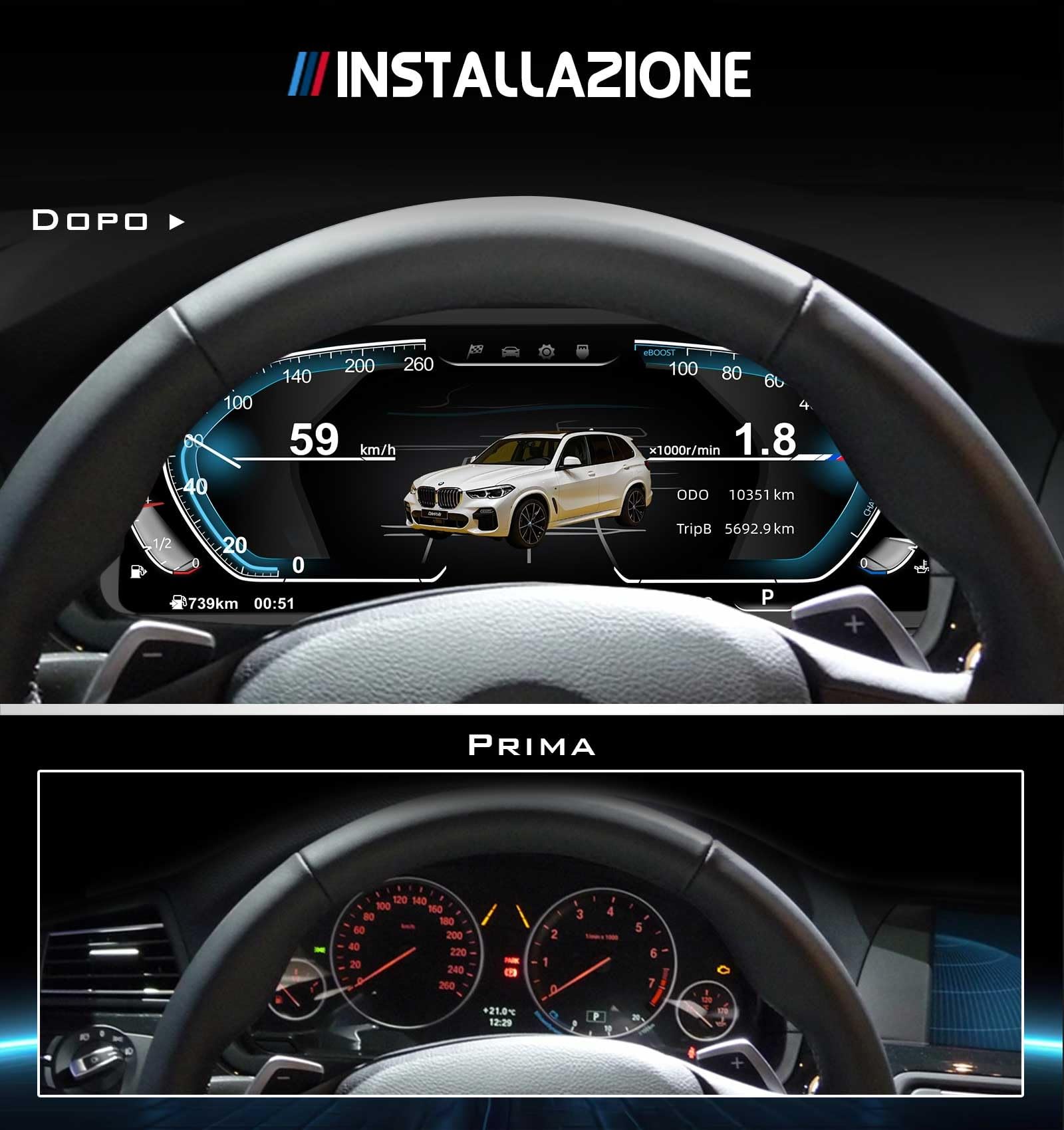 12.3" Quadro Strumenti Digitale per BMW Serie 5 F07 F10 F11 F18, Serie 6 F06 F12 F13, Serie 7 F01 F02 F03, X3 F25, X4 F26, X5 F15, X6 F166, Cruscotto Display LCD, Instrument Cluster Panel Speedometro