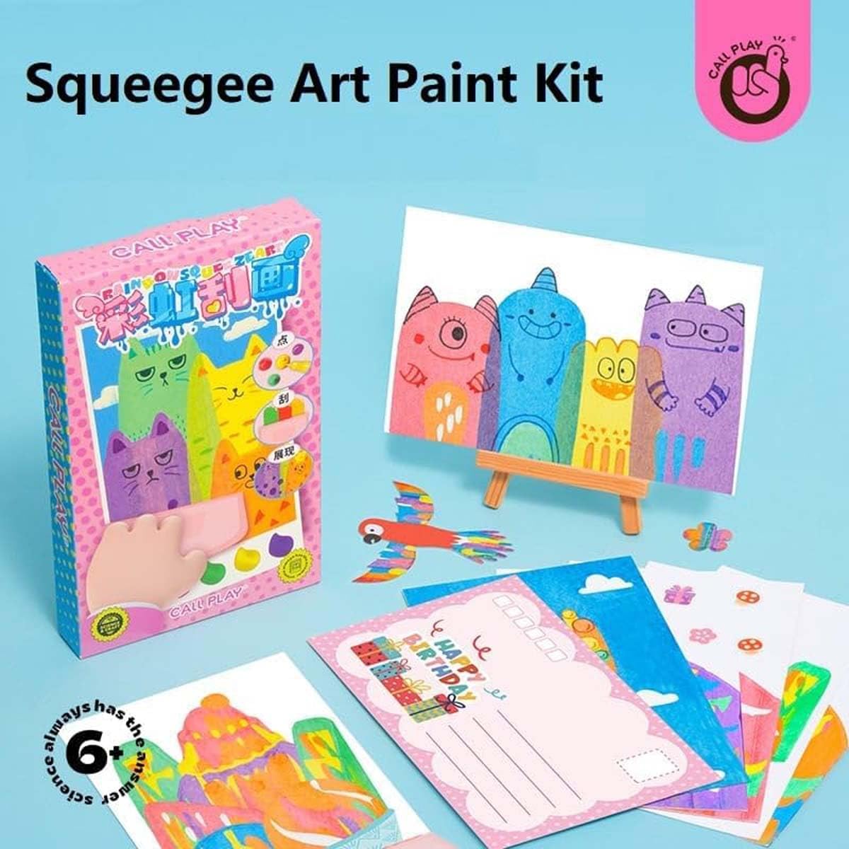 Kit De Peinture Squeegee Art Pour Enfants – 20x Tableaux Arc-en-Ciel DIY – D7T7