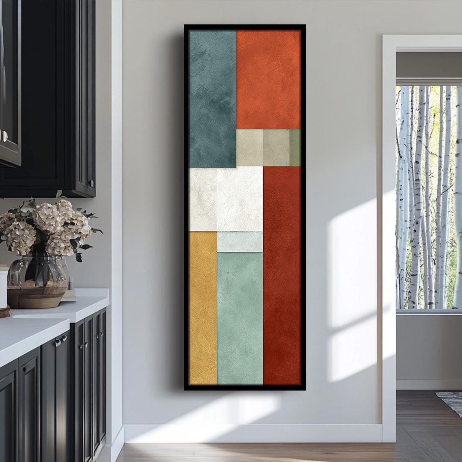 XBTYKPB Cuadro vertical contemporáneo de gran formato, lienzo alto y estrecho para comedor, sala de estar o dormitorio. Obra de arte alargada y estrecha (50 x 150 cm/sin marco).