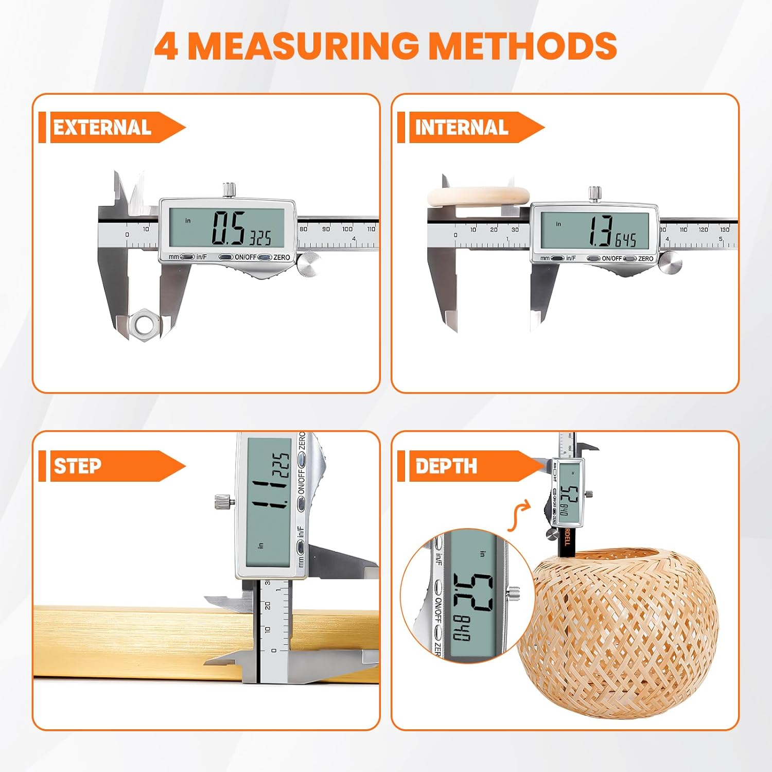 HARDELL Digital Caliper, Rechargeable Calipers with Large LCD Screen, Stainless Steel Caliper Measuring Tool, Auto-Off, Inch/MM/Fraction for DIY/Household/3D-printing