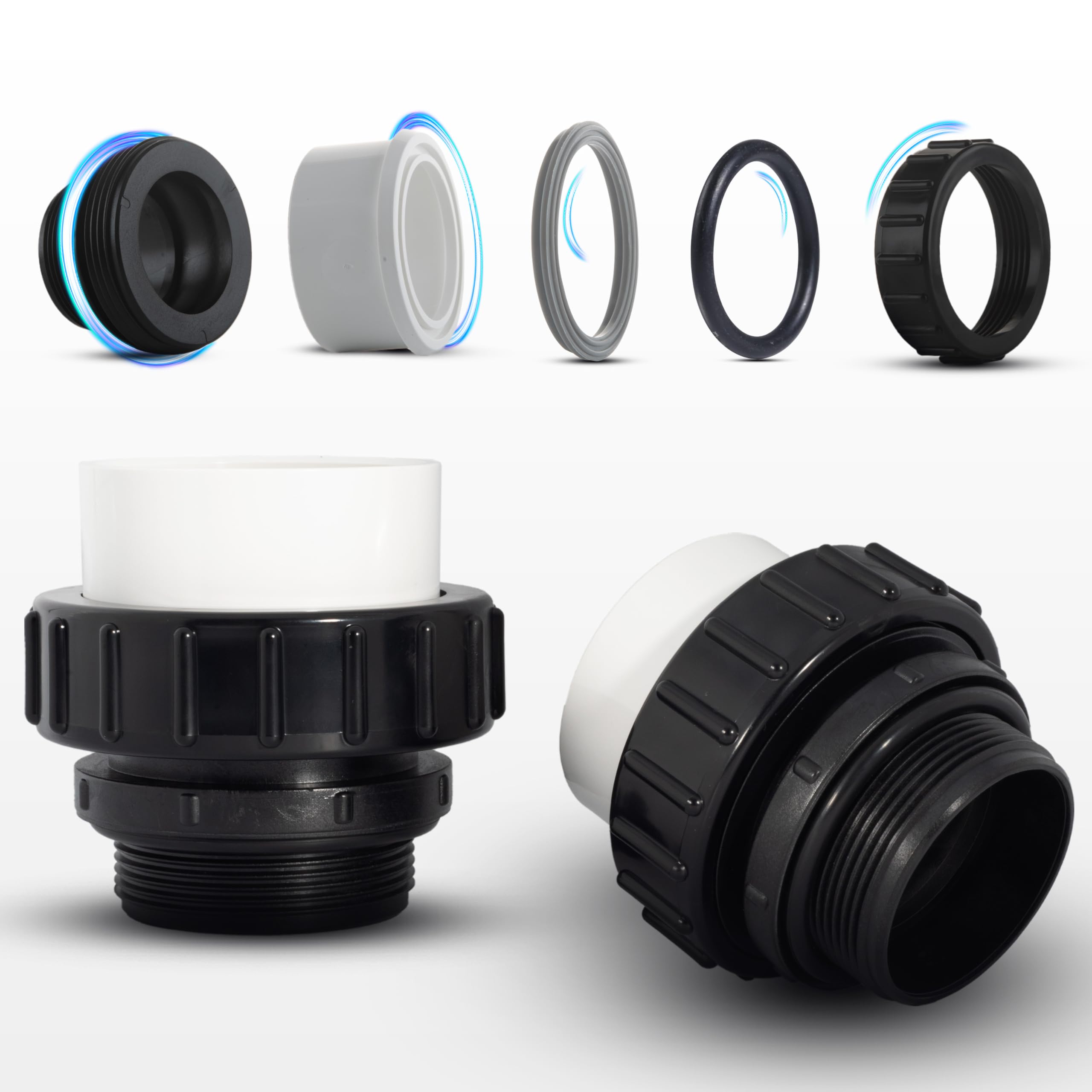 High-Temp Joints – 2-Pack 1-Set Hi Temp Union Compatible with Whisperflo, Intelliflo – 2" Threaded Connectors for PVC Pipes – 2-inch PVC Union Replacement for Pool Pumps