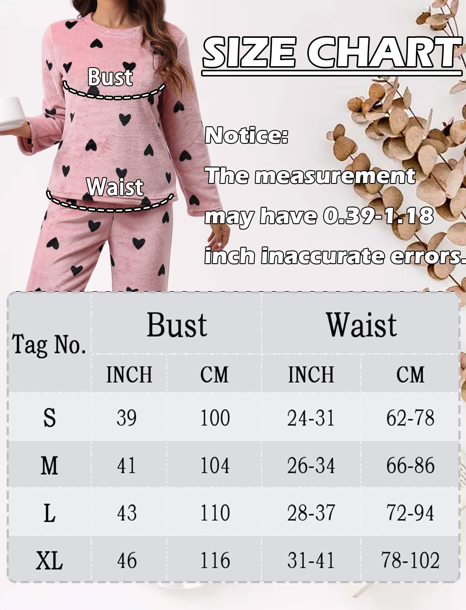 Ensembles de Pyjama Hiver Femme Pajama Set en Polaire 2 Pièce Vêtements de Nuit Chaud Adulte Loungewear Chemise de Nuit S-XL