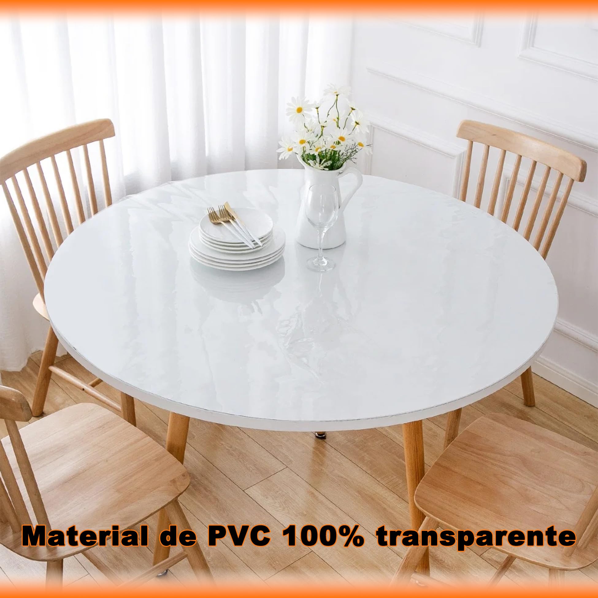 Runde transparente PVC-Tischdecke, 120 cm, 3 mm, auslaufsicher, umweltfreundlich, rollbar, für Holz und harte Böden, transparente Schutzhülle für runde Tische