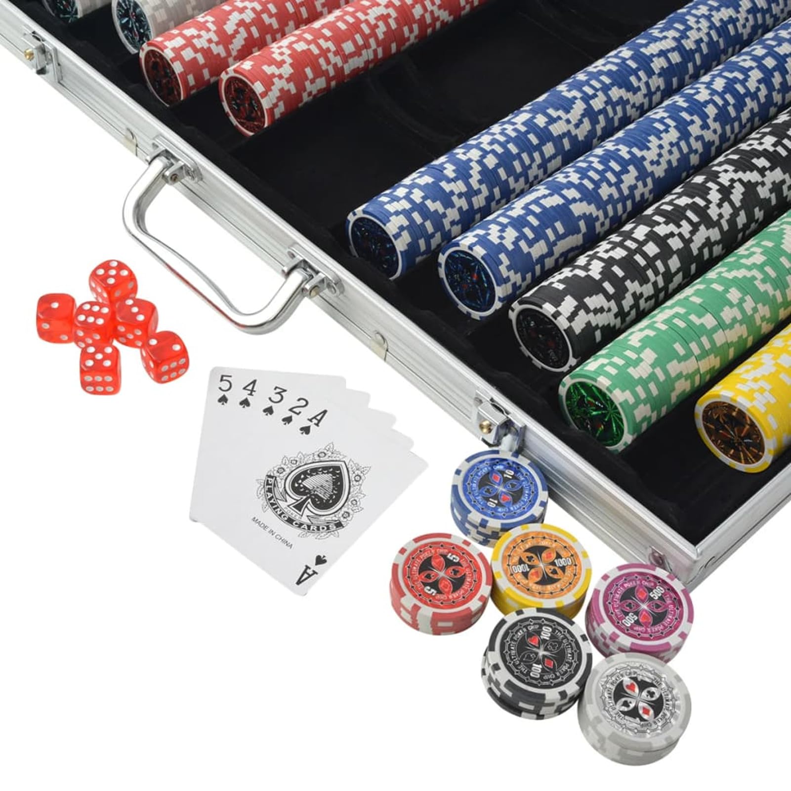 Set da Poker con 1000 Chips Alluminio Mobili per Interni/Esterni