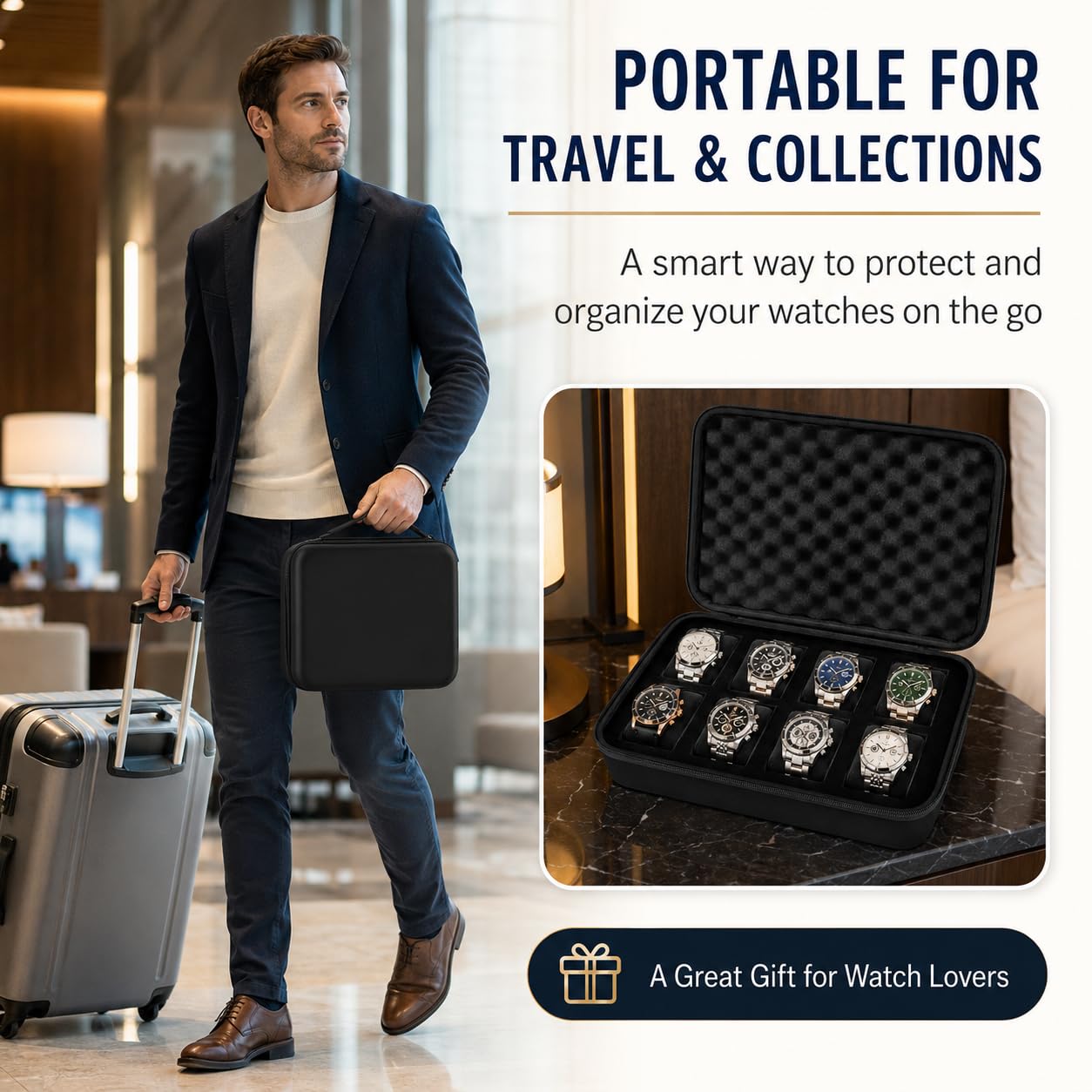 Comecase 8 Slot Travel Watch Case for Men Woman, Hard Shell Watch Organizer view 8