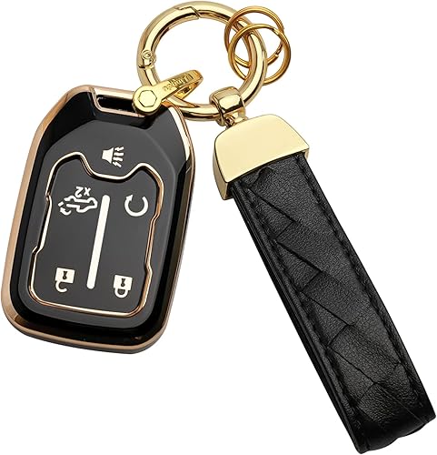 Miniatura 1 de Bqepe Funda para llavero Chevy para Chevrolet Silverado y GMC Sierra 1500 2500HD 3500HD 2015-2021 2015-2021 (negro, 5 botones)