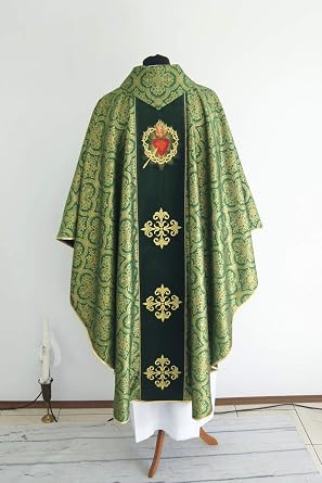 Vestment Green brocade Gothic style Chasuble with a matching stole all liturgical colors.