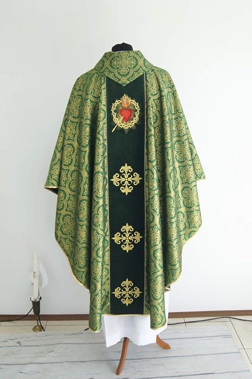 Vestment Green brocade Gothic style Chasuble with a matching stole all liturgical colors.