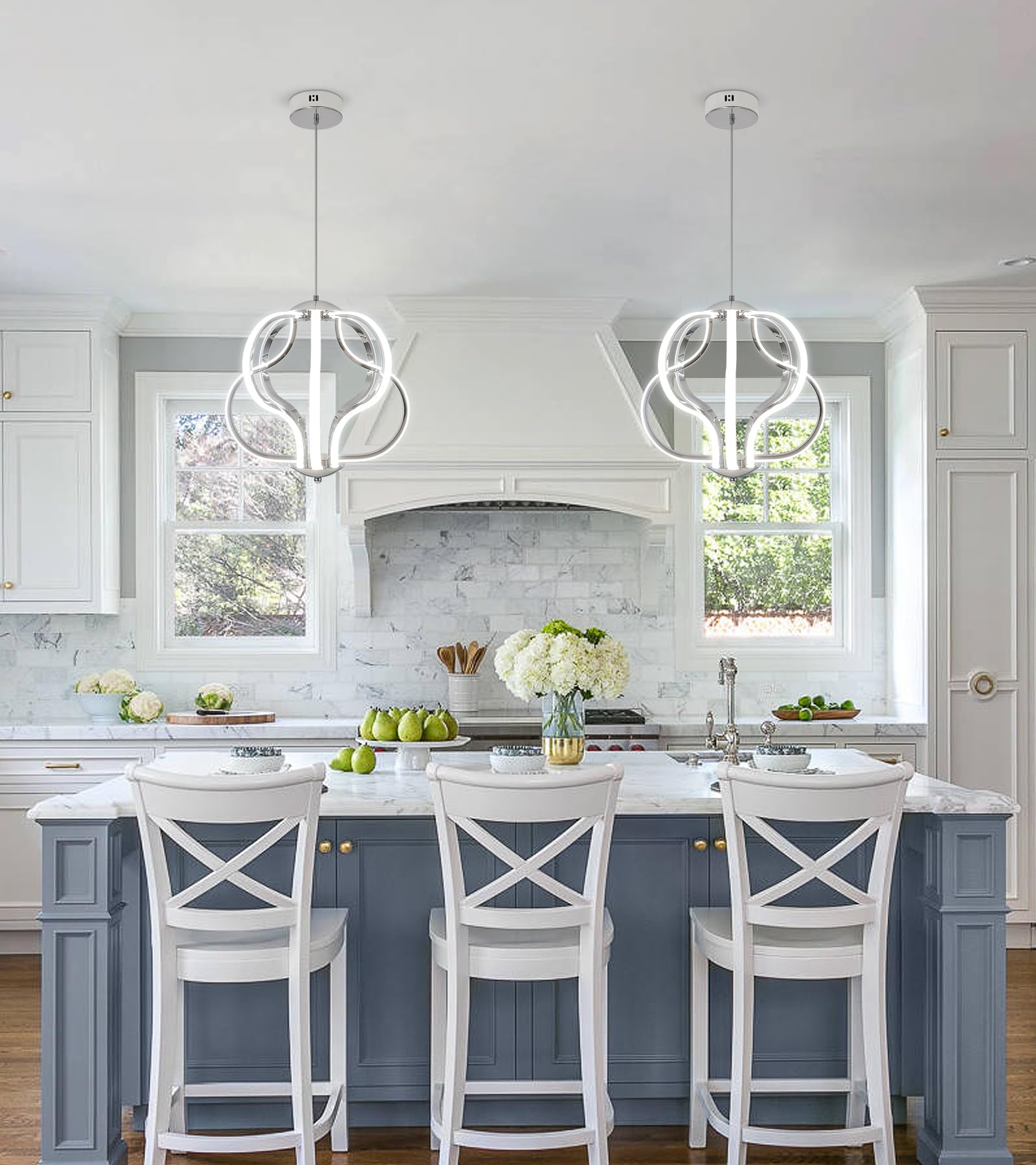 Q&S Modern Led Chandelier,Chrome Hanging Pendant Lights for Dining Room Foyer Entryway Kitchen Living Room 8 Lights