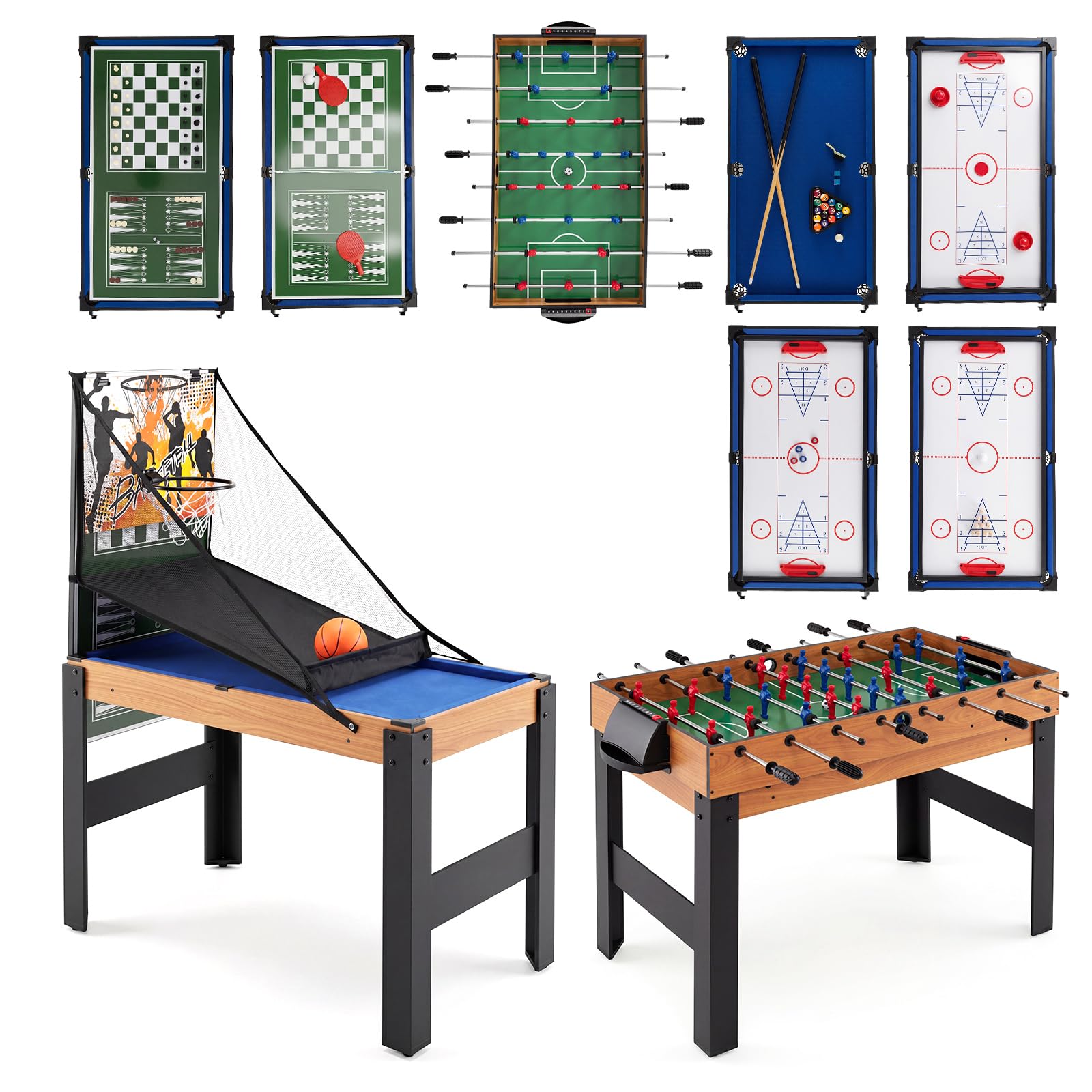 COSTWAY Multi Game Table, Table Top Games (Brown, 14 in 1: 126x105x81cm)