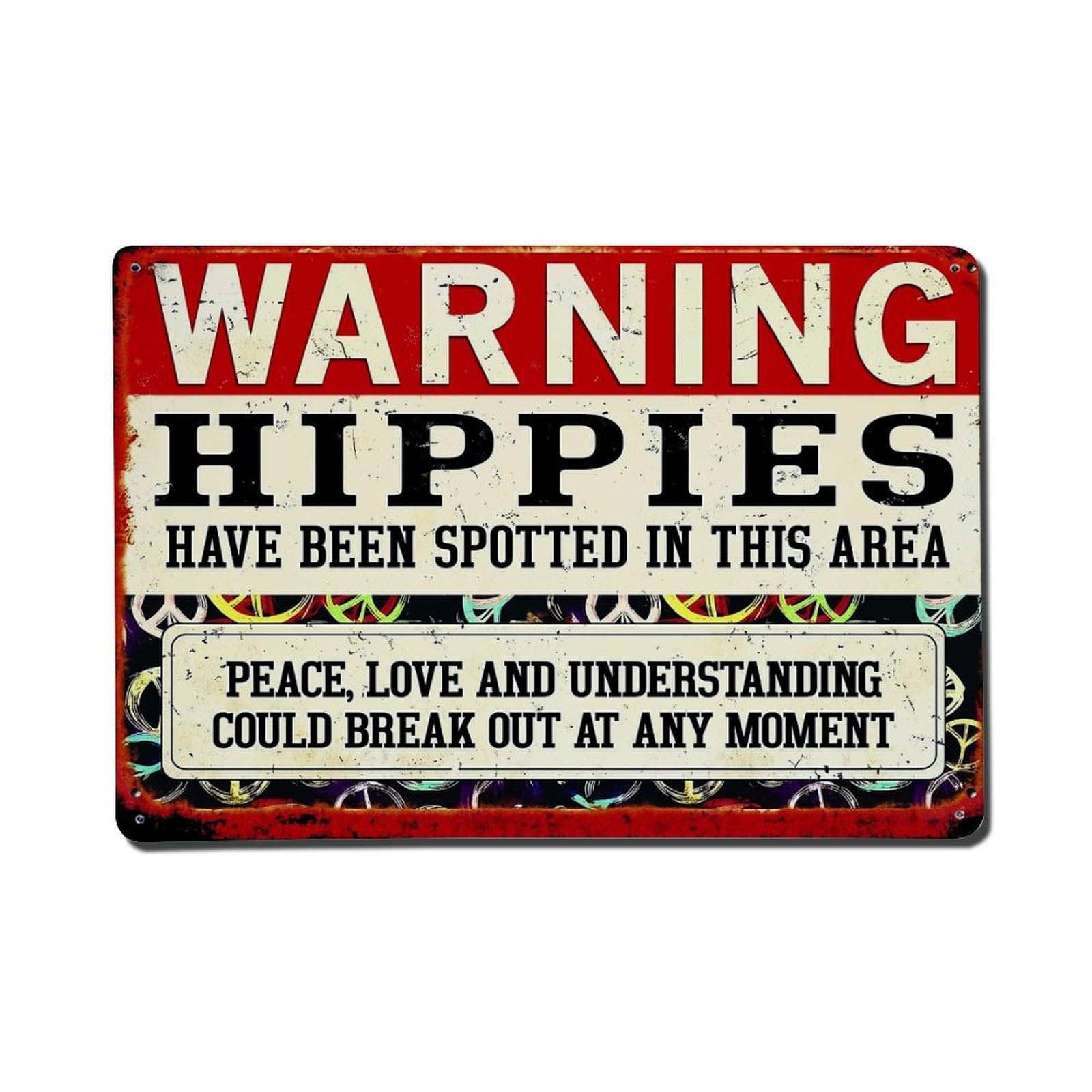 Nestemfo Vintage Warning Hippies Spotted In Area Tin Sign Metal Sign, Living Room,Bar, Home, Bedroom Wall Decor,Retro Metal Poster 8X12 Inches