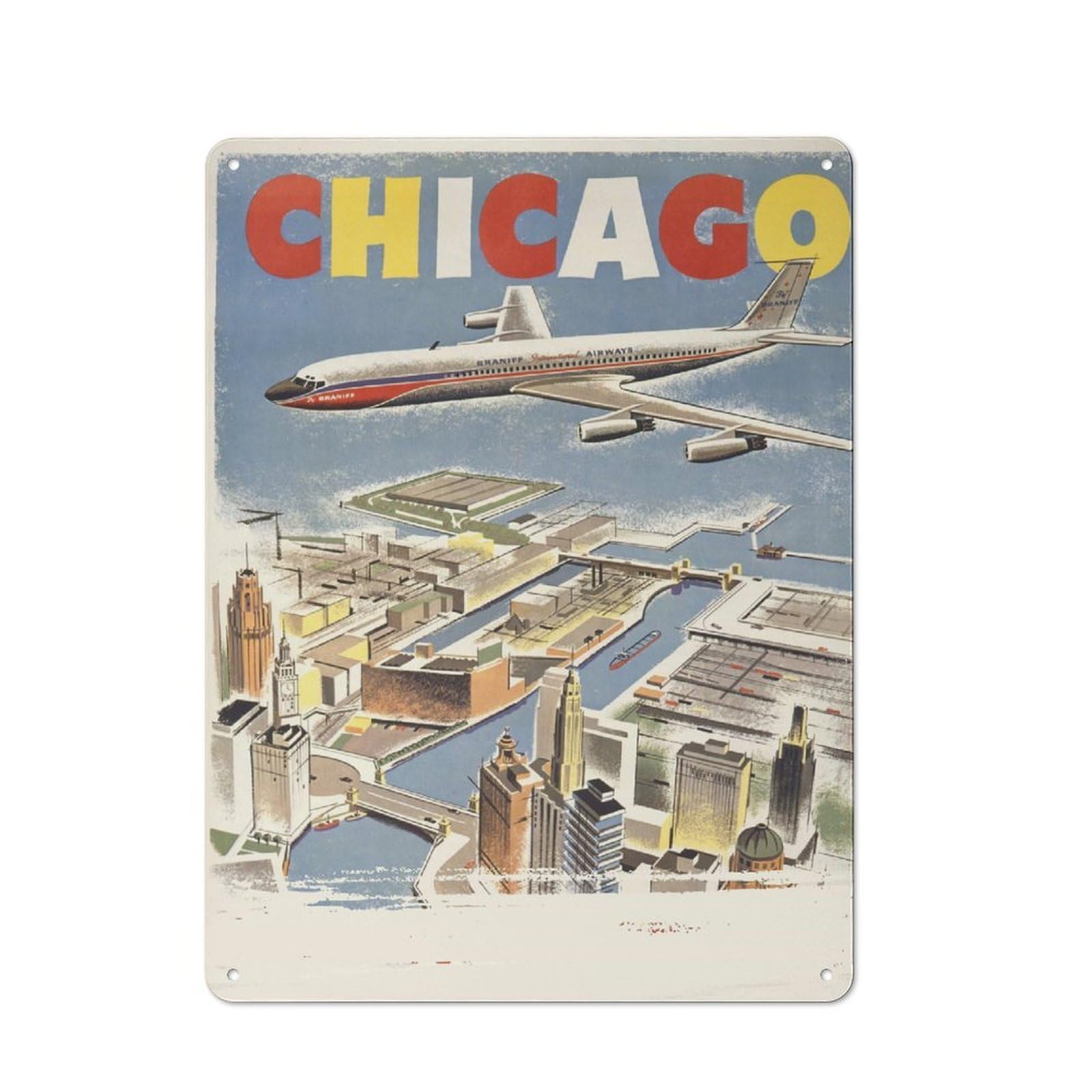 Junmoney Style-7 Cottage Style Chicago Travel (2) Decorative Tin Sign 40X30cm, Rustic Kitchen Decor For Kitchen, Cottage, Porch Or Garden Room