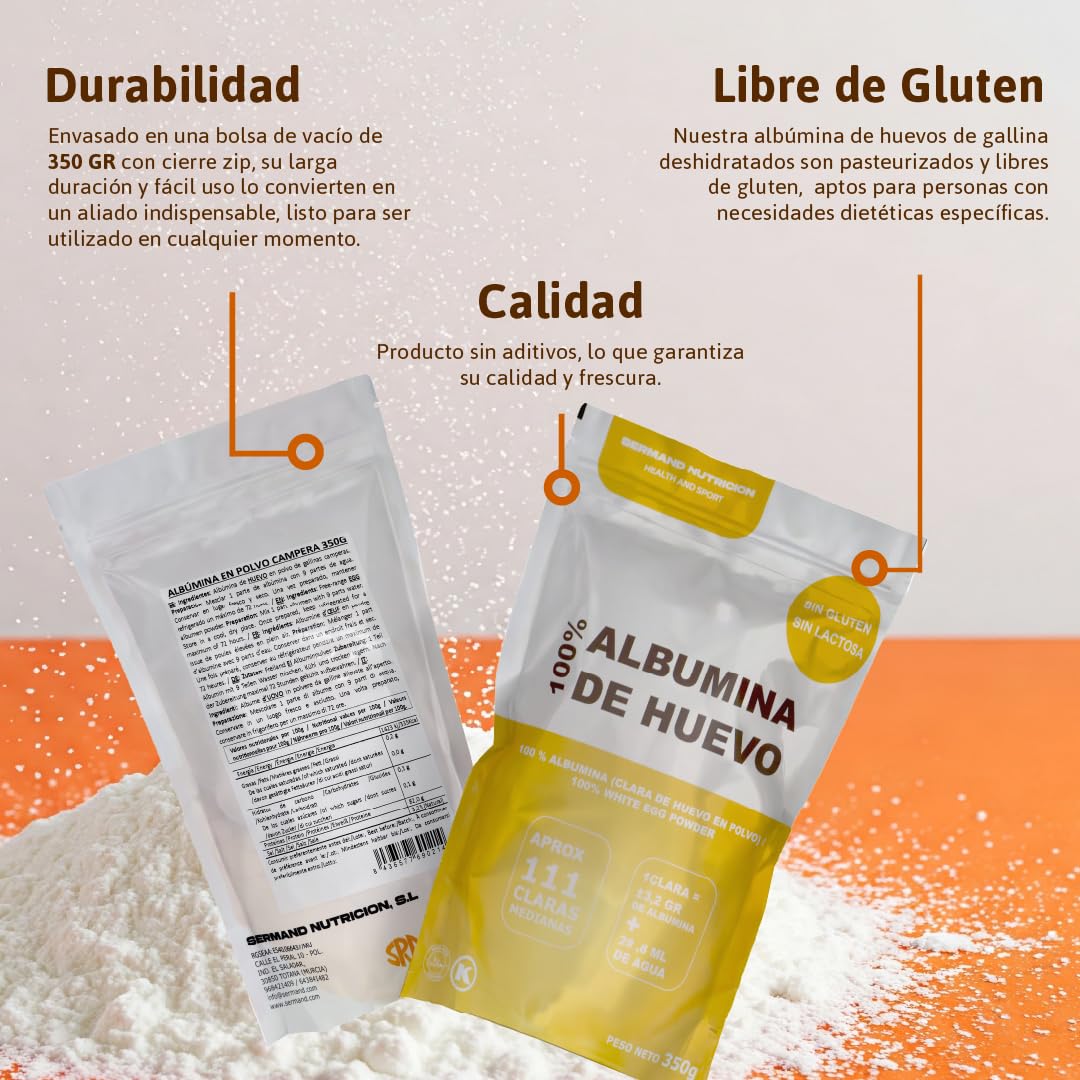 Eipulver aus Freilandeiern (350 g) | Albumin | Pasteurisiertes Eiweiß | Getrocknetes Eiweißpulver | Laktosefrei | Glutenfrei | Im wiederverschließbaren Beutel