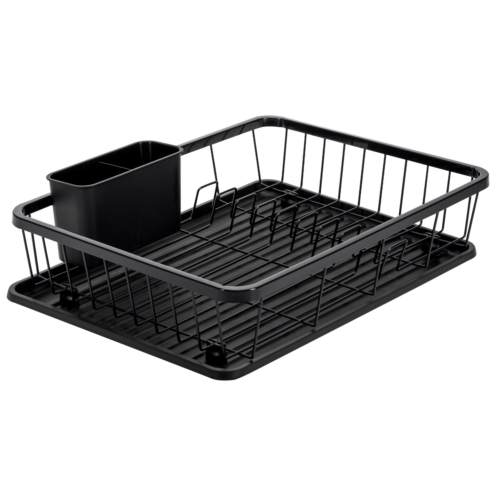 KARL HAUSMANN Egouttoir Vaisselle INOX Noir avec Bac d'Égouttage - 42x31x12cm - Égouttoir Cuisine en Métal avec Porte Couverts - Egoutoire Vaisselle pour Assiettes, Verres et Tasses