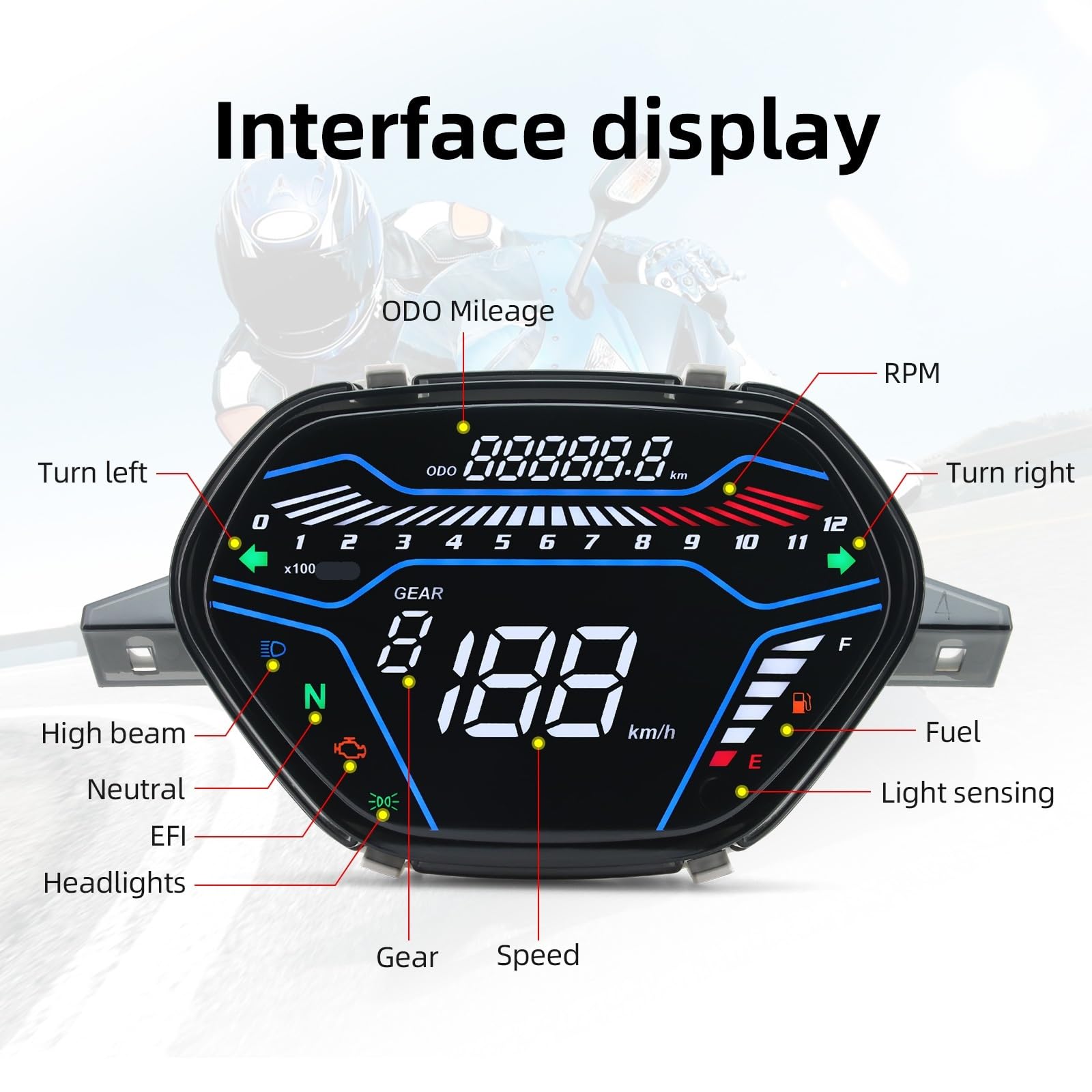 Contachilometri Tachimetro universale per moto contachilometri digitale LED multifunzione Dashboad per Brasile per Titan CG125