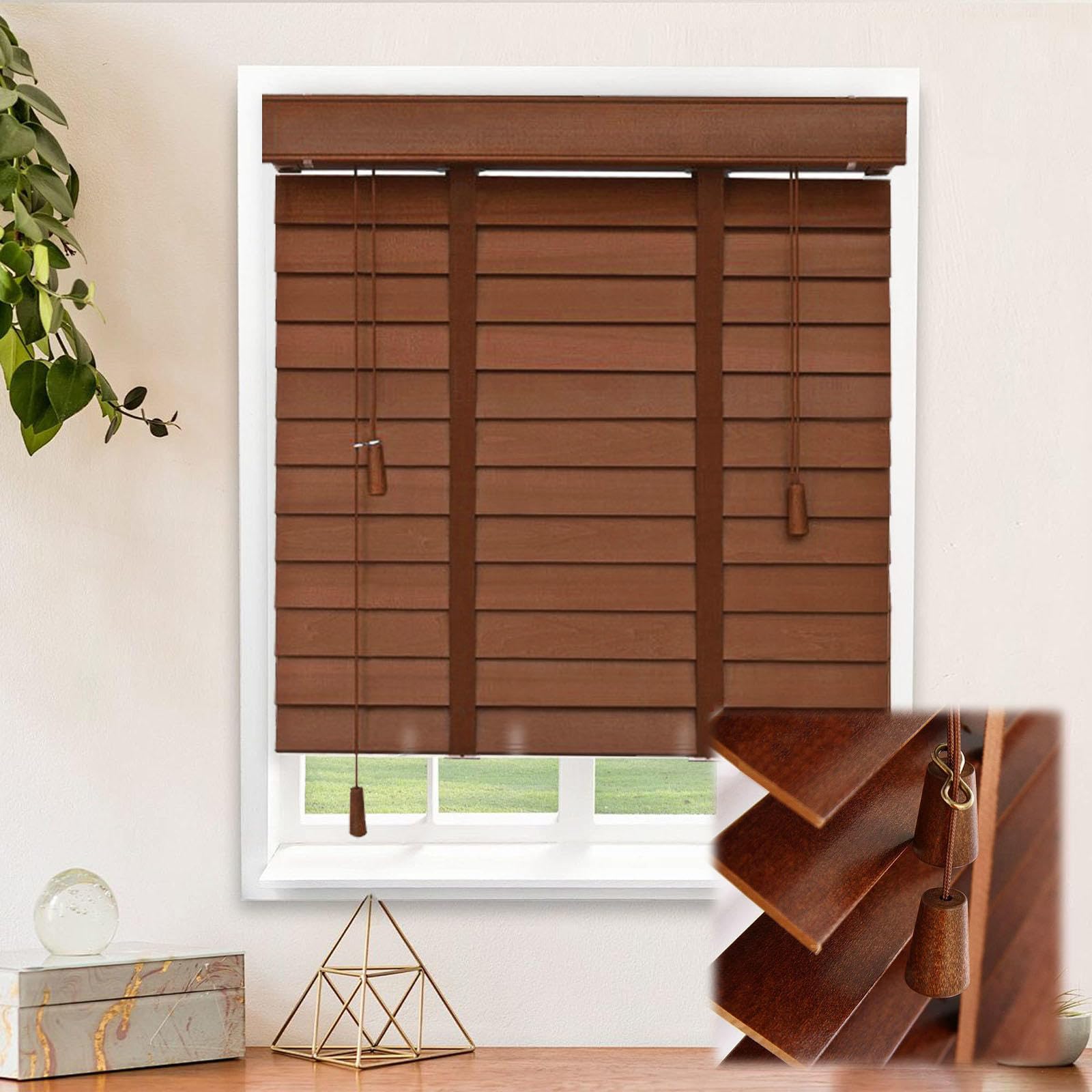 Real Wood Blinds for Windows,Horizontal Blinds,With 50mm Slats and Tapes,Room Darkening Privacy Window Shades,Wooden Venetian Blind for Bedroom Living Room Office,WxH-95x120cm/37.4x47in