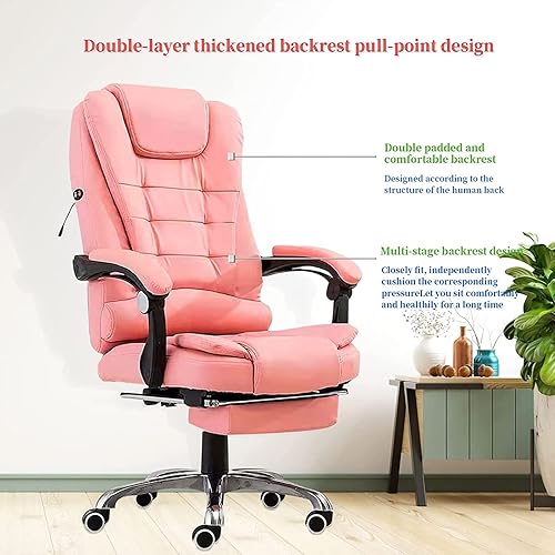Miniatura 7 de Silla de juegos rosa, silla de oficina de masaje para adultos, ergonómica con reposapiés, sillas de computadora ajustables con respaldo alto,