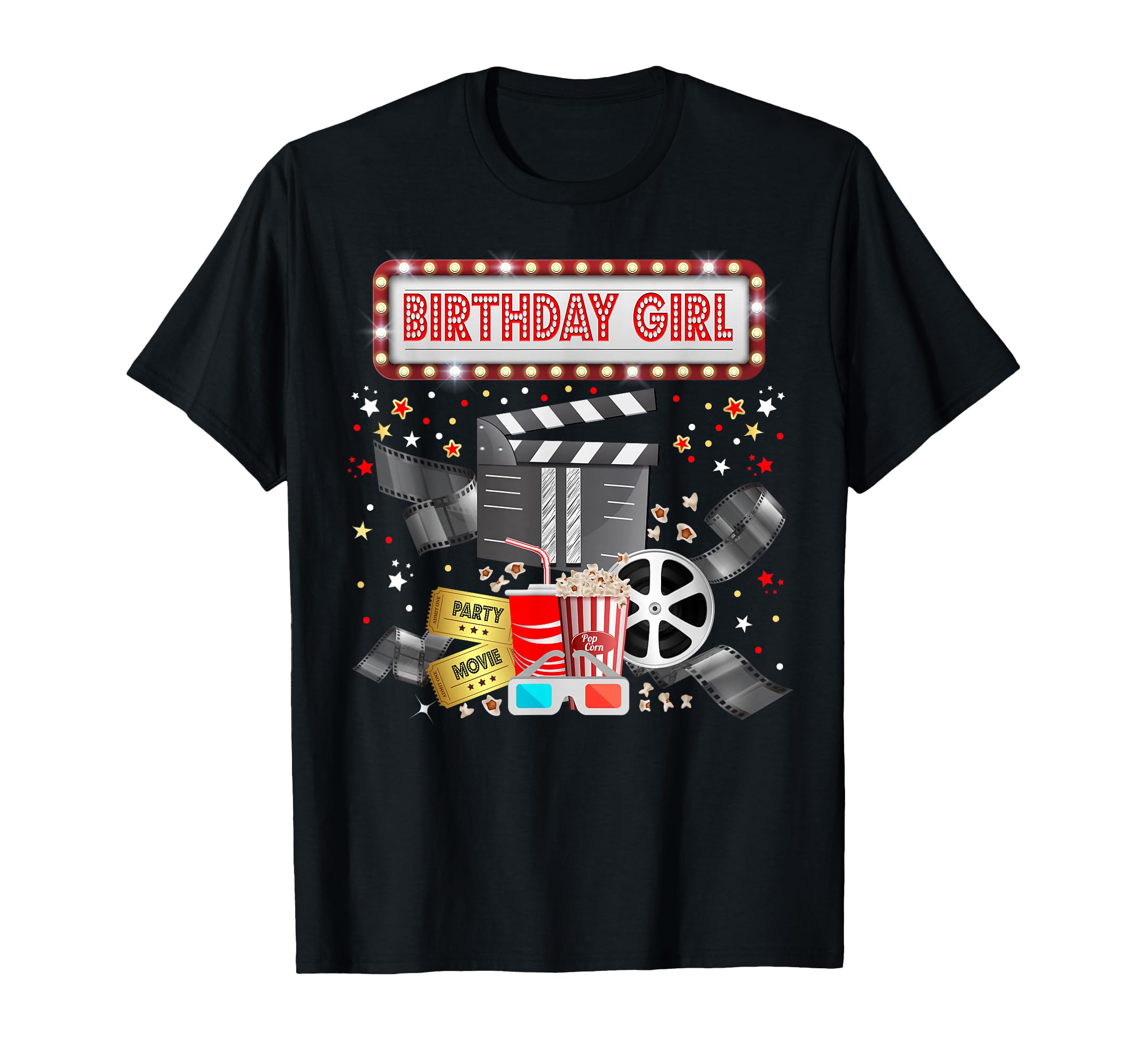 Movie Night Birthday Party Pajama Slumber Popcorn Cinema T-Shirt