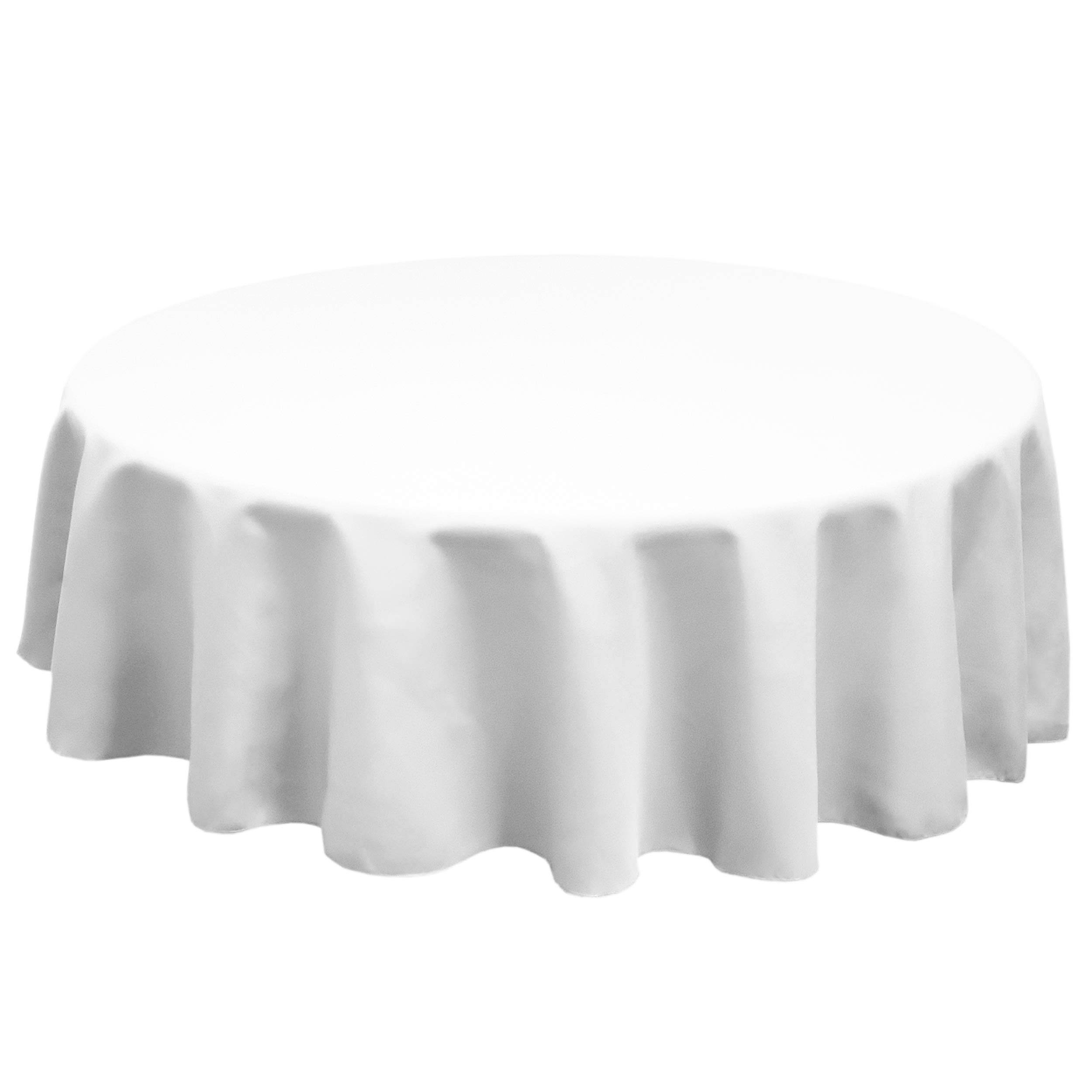 TableLinensforLess Polyester Round Tablecloth, 96 Inch Round, (White)