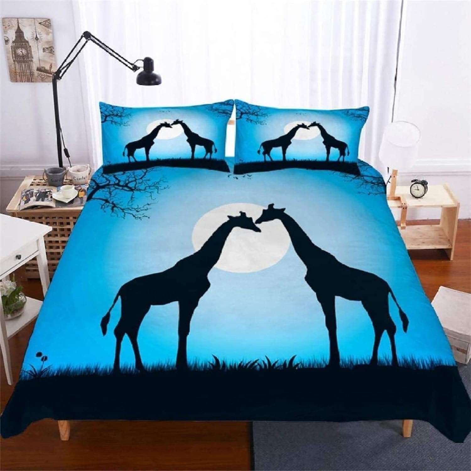 Housse de couette 200x200 girafe en polycoton avec ses 2 taies d'oreiller pour lit adulte