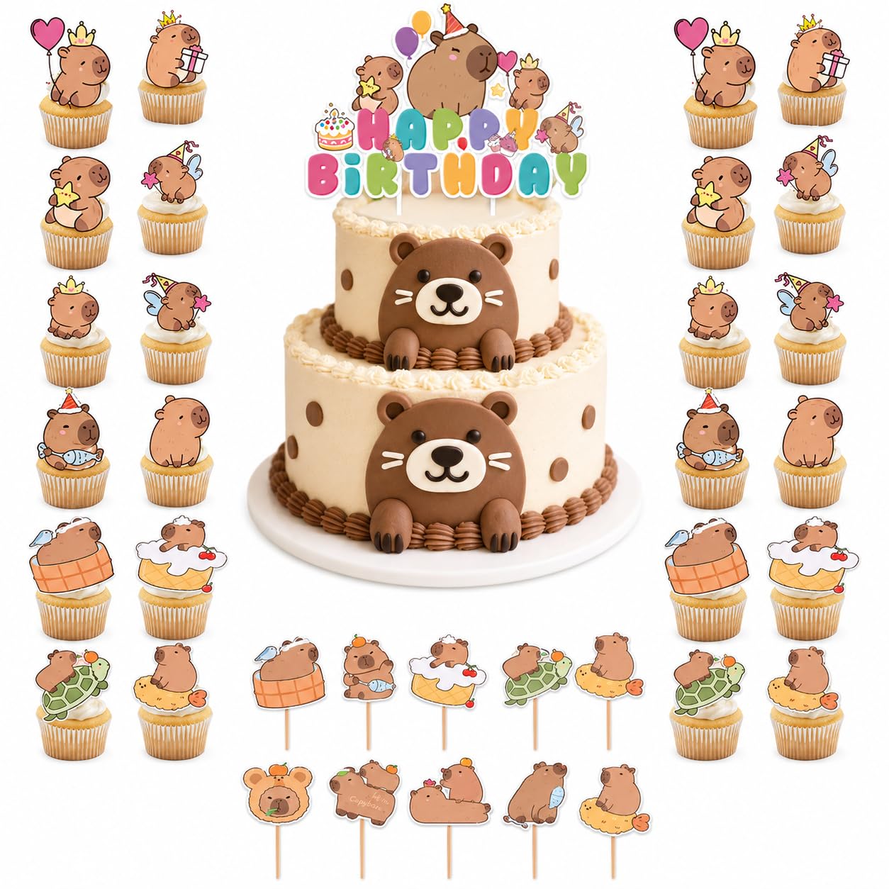 35 Pcs Capybara Cake Topper, Capybara Birthday Decorations, Cupcake Toppers