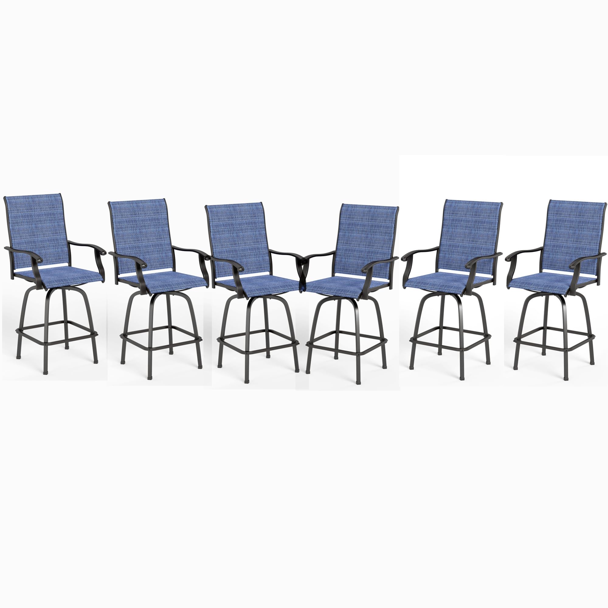 MFSTUDIO Outdoor Swivel Bar Stools Set of 6, Navy Blue