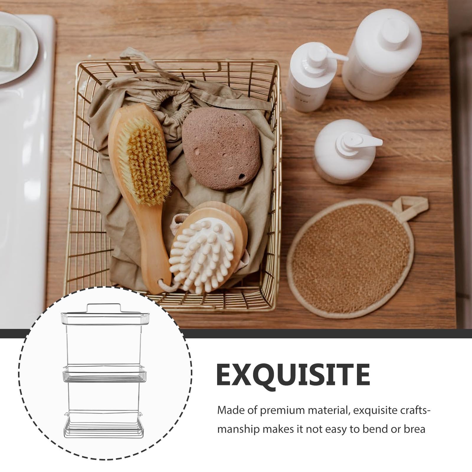 VILLCASE Estante de Ducha Organizador sin Taladro Plegable con Gancho de Acero Inoxidable con Buena Capacidad de Carga y Diseño Contemporáneo para Baño y Cocina