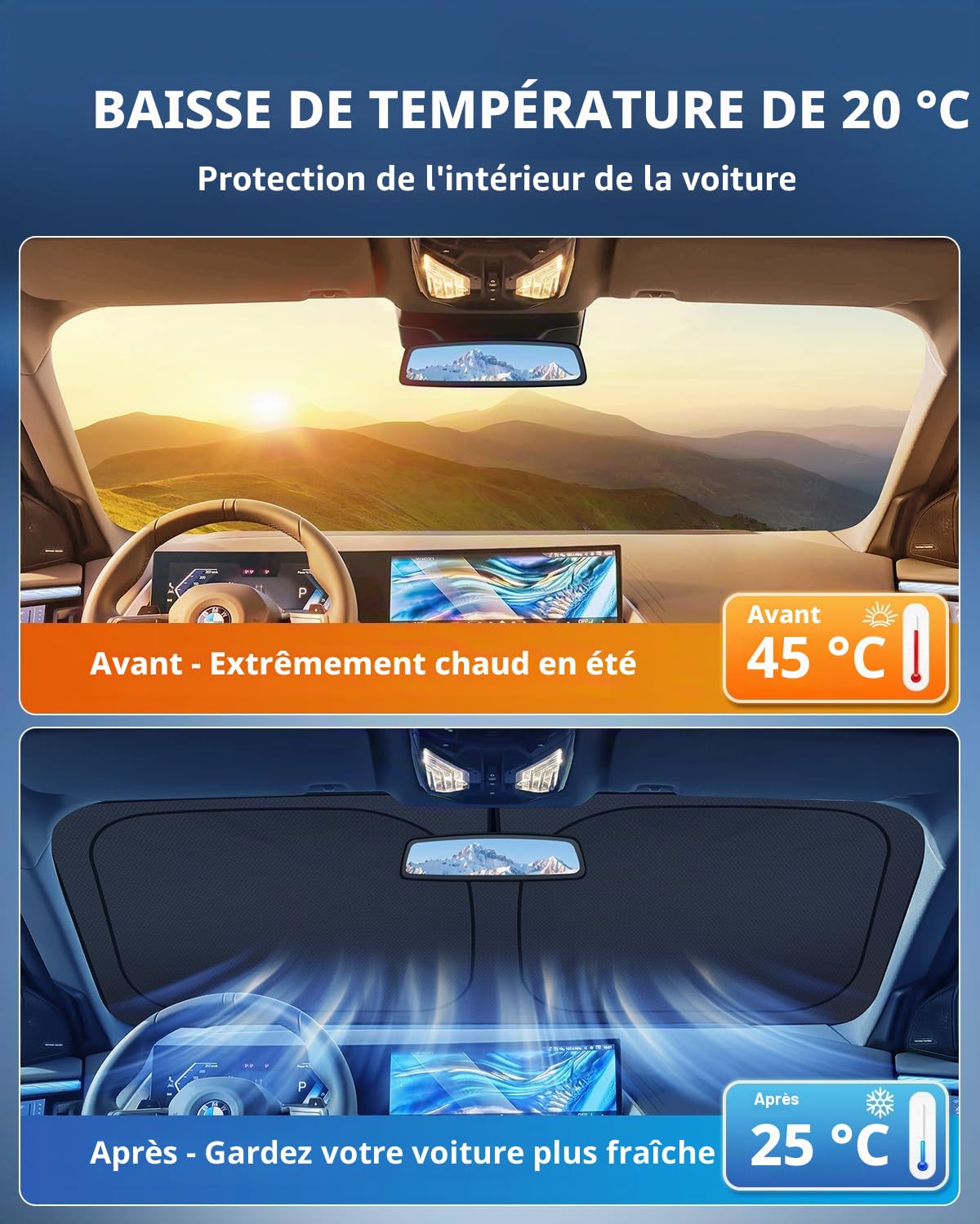 [Amélioré] Pare-Soleil pour Pare-Brise BMW 5er G30 G31 G38 X3 G45 X1 F48, Parasol de Voiture Pliable Bloque Les Rayons UV & Chaleur, Protection Solaire Accessoire Été