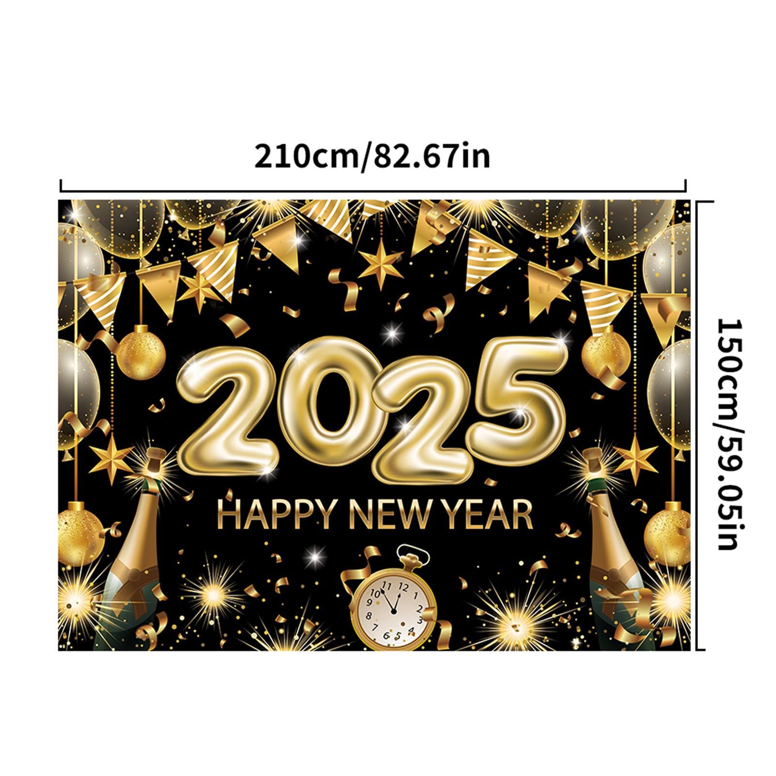Silvester-Banner 'Happy New Year 2025' – 240x180 Cm, Schwarz-gold, Fotohintergrund