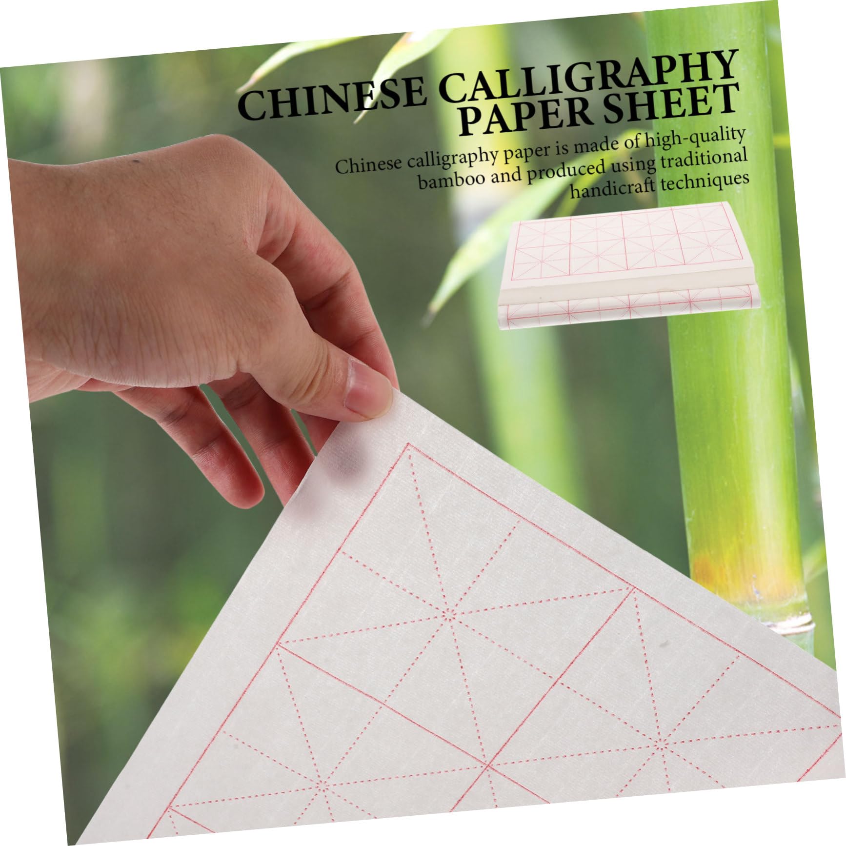 Anneome 100 Hojas de Papel de Arroz para Caligrafía Cuadrícula en Forma de Cruz, Papel Multiusos Blanco para Practicar Escritura y Dibujo en Casa
