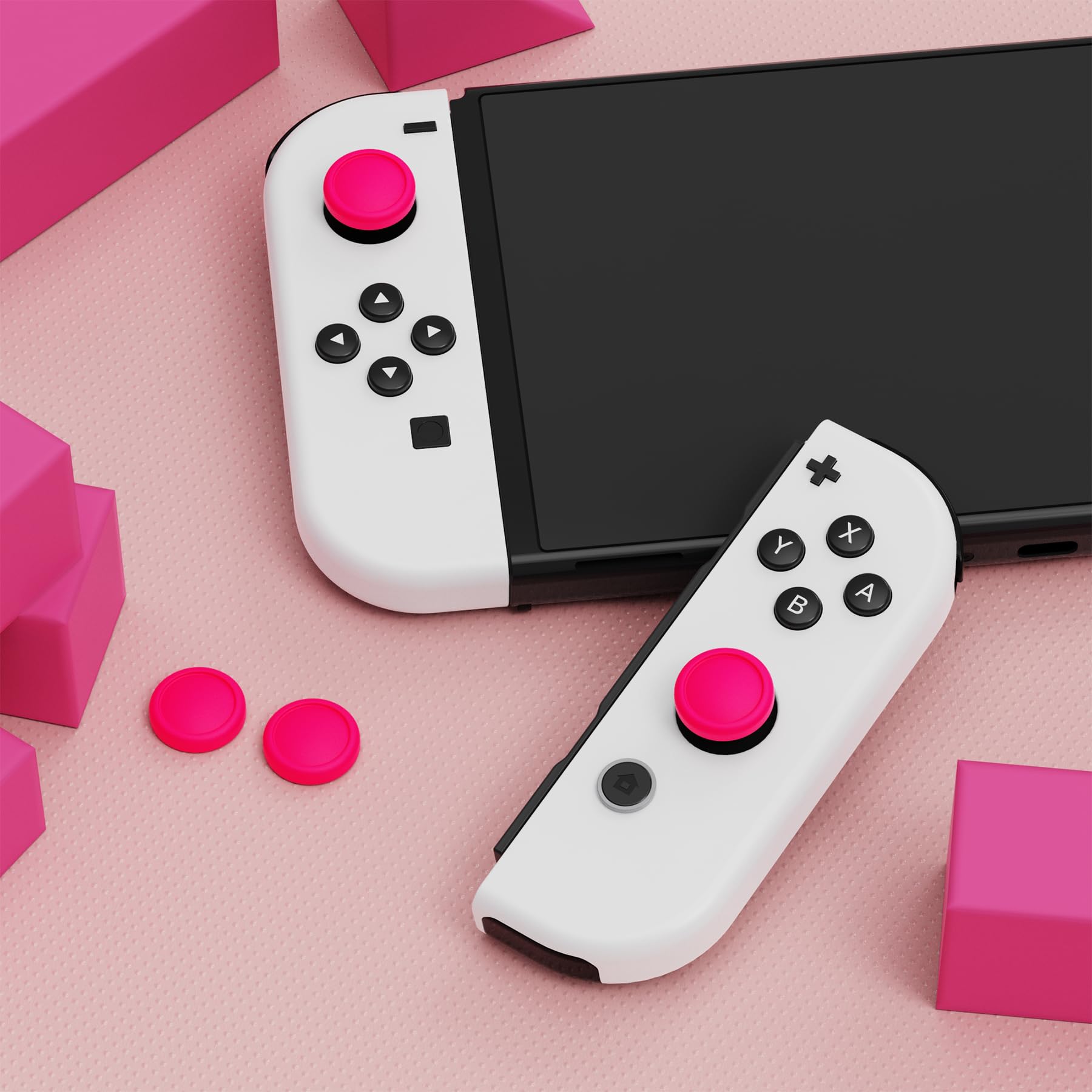 eXtremeRate PlayVital Switch Joystick Caps, Switch Lite Thumbstick Caps, Silicone Analog Cover for Joycon Thumb Grip Rocker Cover for Nintendo Switch Accessories & Switch Lite - Bright Pink - 3