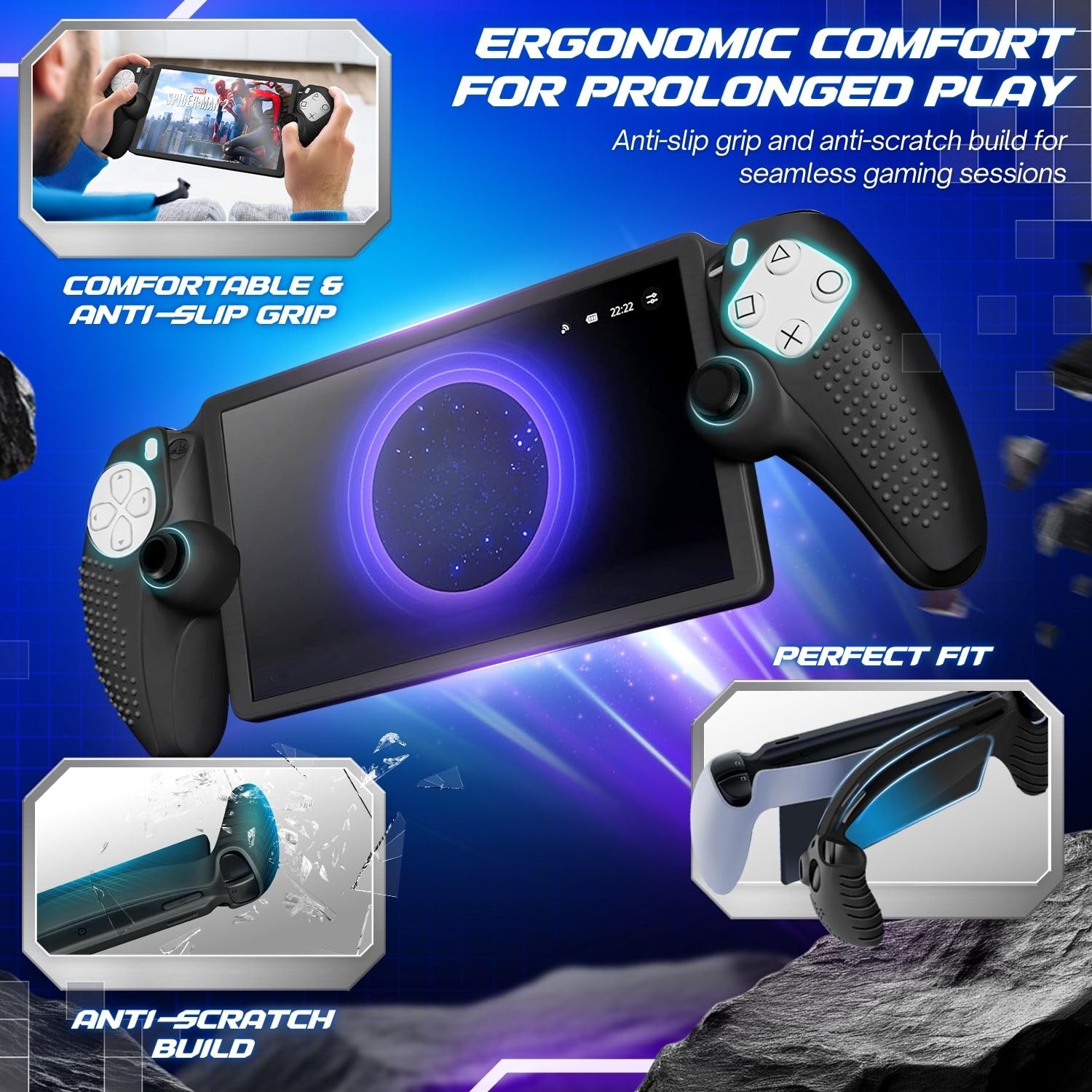TNP Custodia da trasporto per PlayStation Portal, borsa da viaggio portatile per PS5 con custodia protettiva in silicone e 2 pellicole protettive per lo schermo, antiurto e anti-collisione