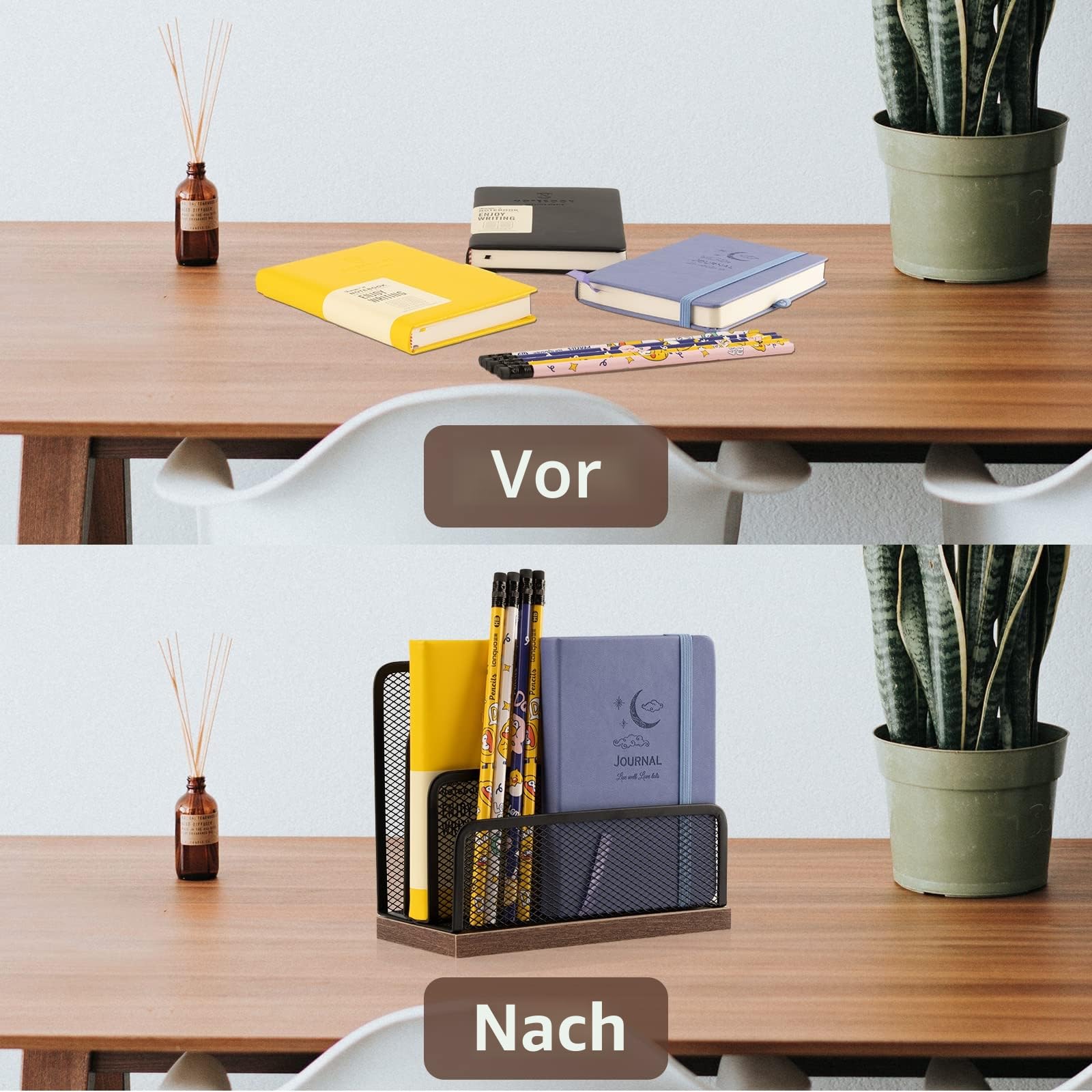 Schreibtisch-Organizer aus Holz, Desktop-Aktenordner, Metallgeflecht mit 3 vertikalen aufrechten Fächern, Postsortierer, Brief-Organizer für Briefe, Postkarten, Broschüren, Posthalter (2 Stück)