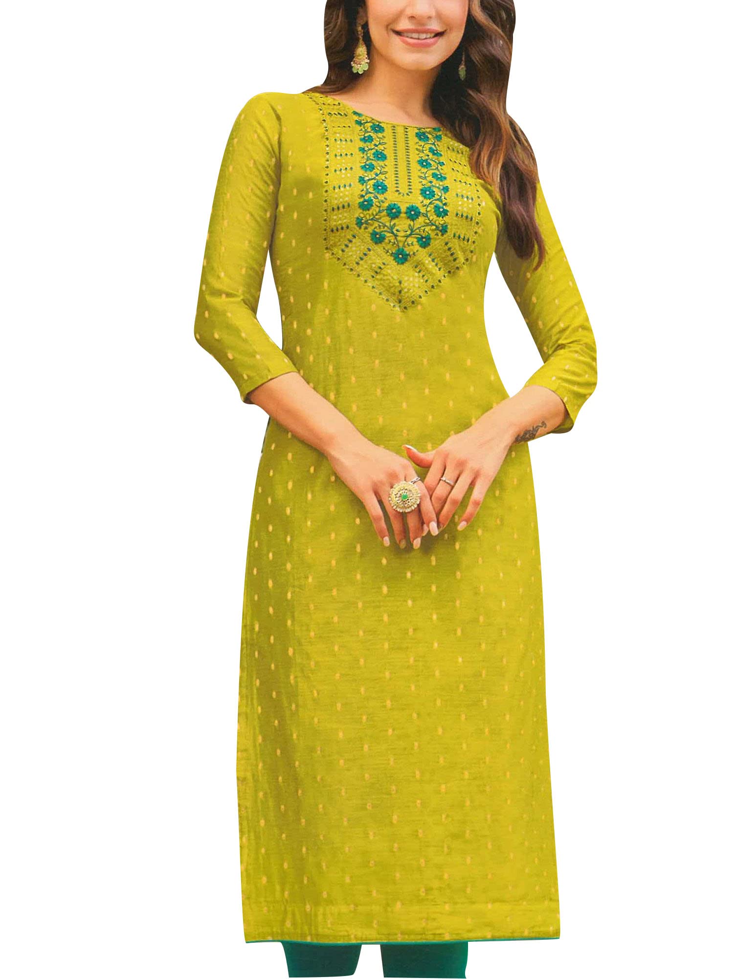 LadylineJacquard Silk Embroidered Kurti for Women Tunic Top Indian Kurta Dress