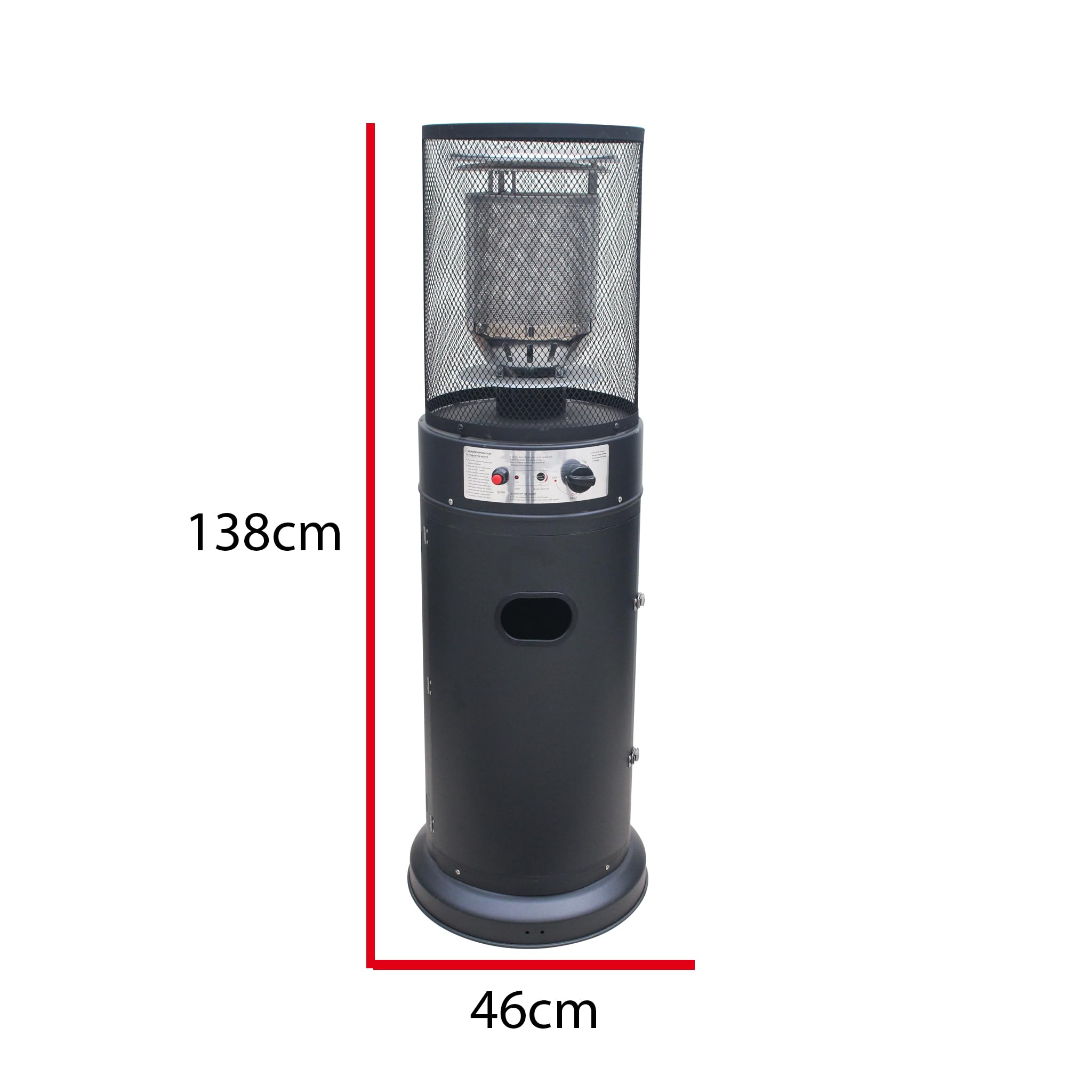 Stufa Patio a Gas da Esterno, Riscaldatore Gpl Portatile con Ruote, Bruciatore Riscaldante Arredo, per Terrazzo Patio Giardino Locali Ristoranti Bar, In Acciaio Potenza 13 Kw - NERO