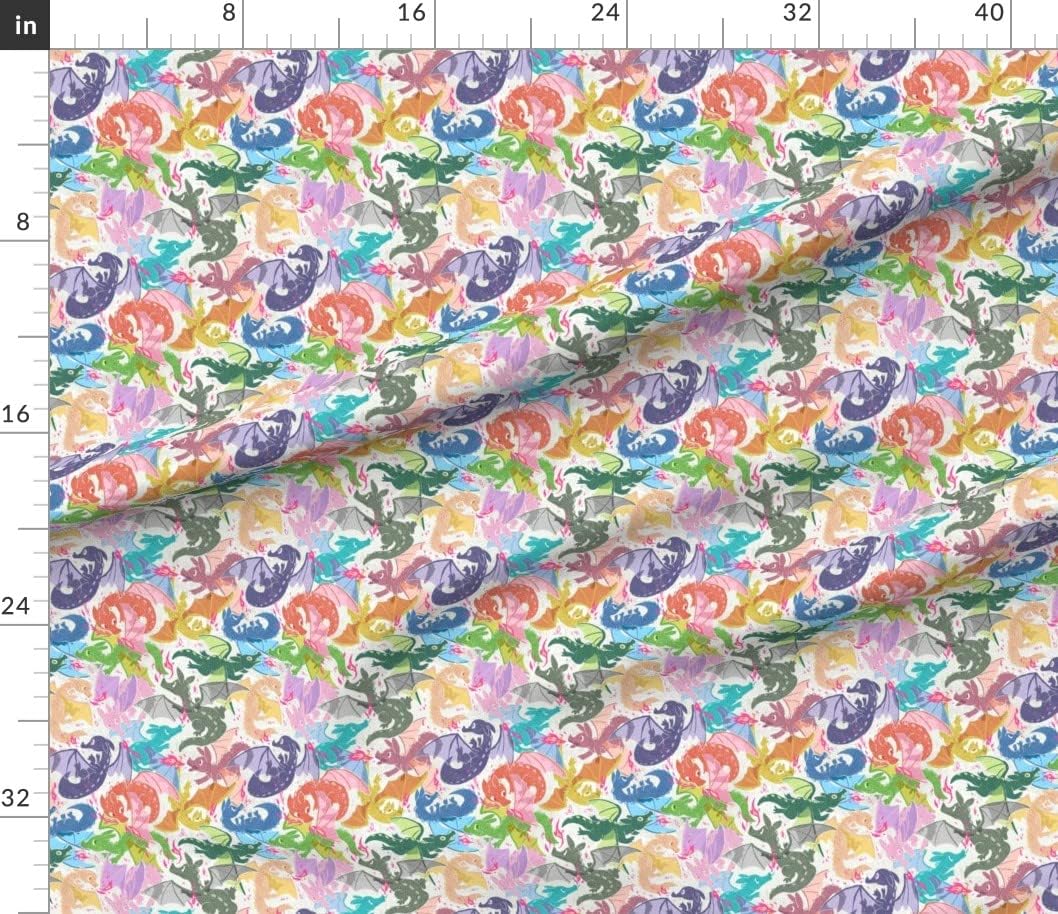 Spoonflower Fabric - Rainbow Dragons Cute Children Fun Dragon Kids Printed on Petal Signature Cotton Fabric by The Yard - Sewing Quilting Apparel Crafts Decor