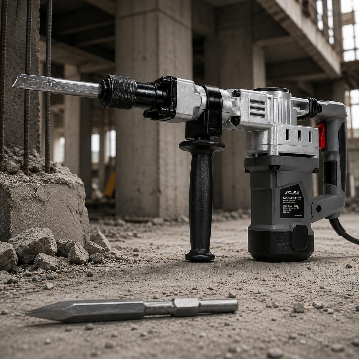XtremepowerUS 1400W Demolition Electric Jack Hammer Concrete Breaker Trigger Lock with (2) Chisel Bit with Carrying Case