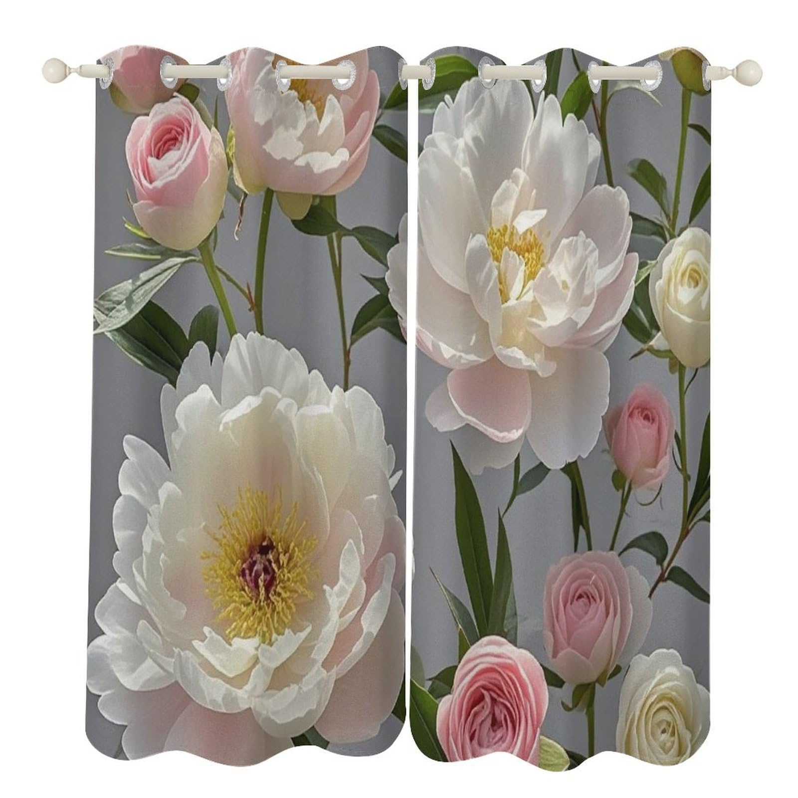 Rideaux occultants thermiques roses pivoines au tissage élégant