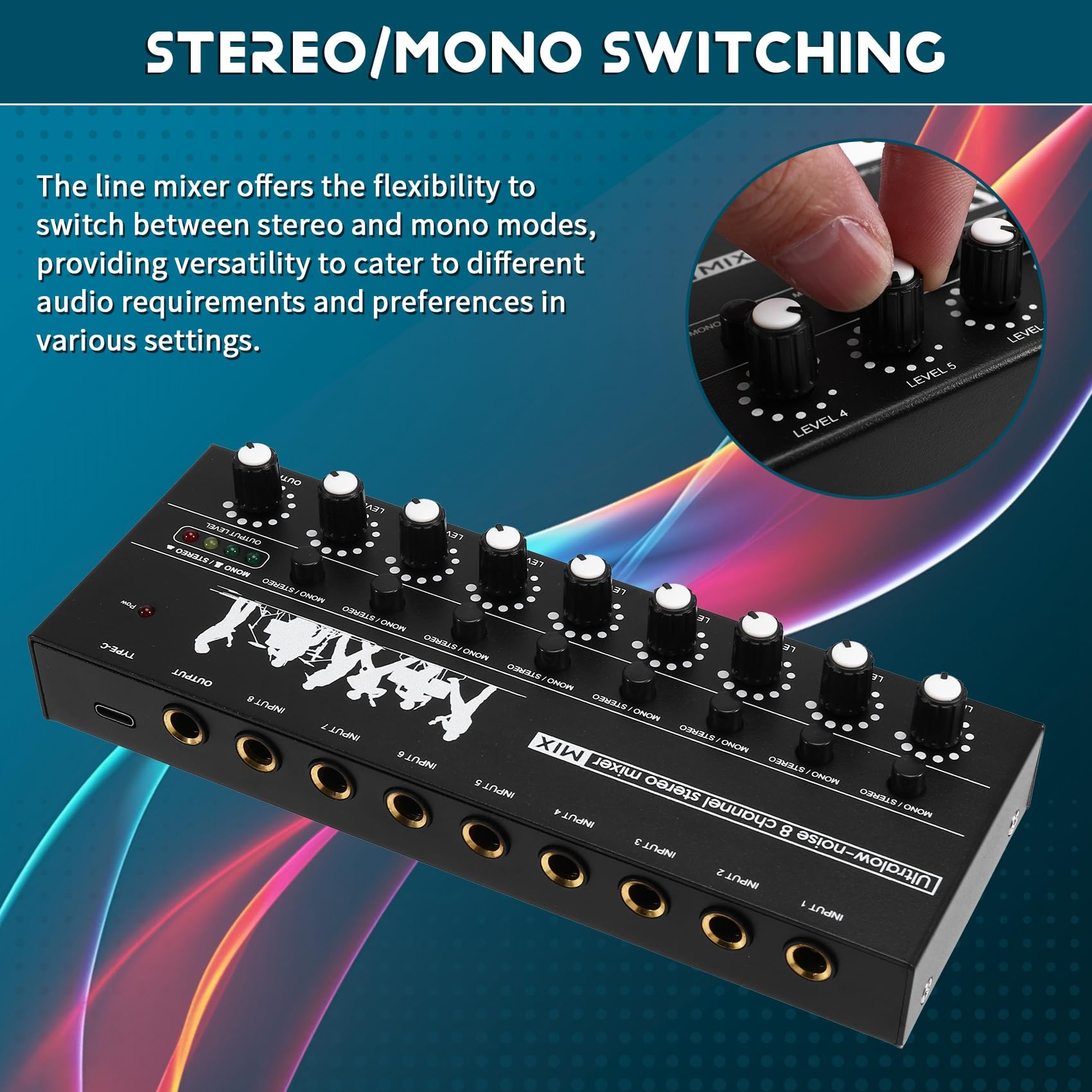 Professioneller 8-Kanal-Stereo-Mixer Tragbarer Sound-Audiomixer mit Low-Noise-Funktion für die Aufnahme Von Instrumenten