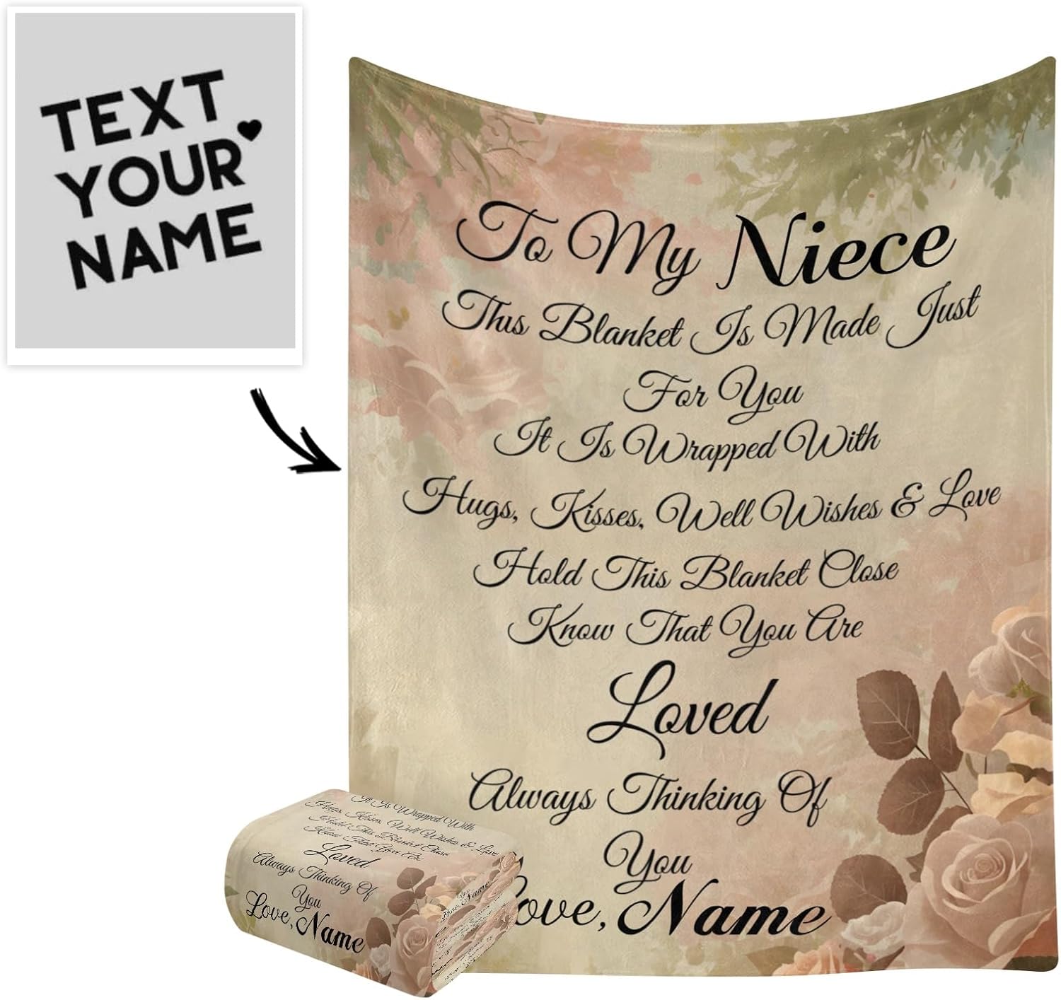 to My Niece Throw Blanket with Name Text for Bed Sofa Super Soft Fleece Blankets Tapestry for Baby Kids Adult Gift 50 x 60 Inch