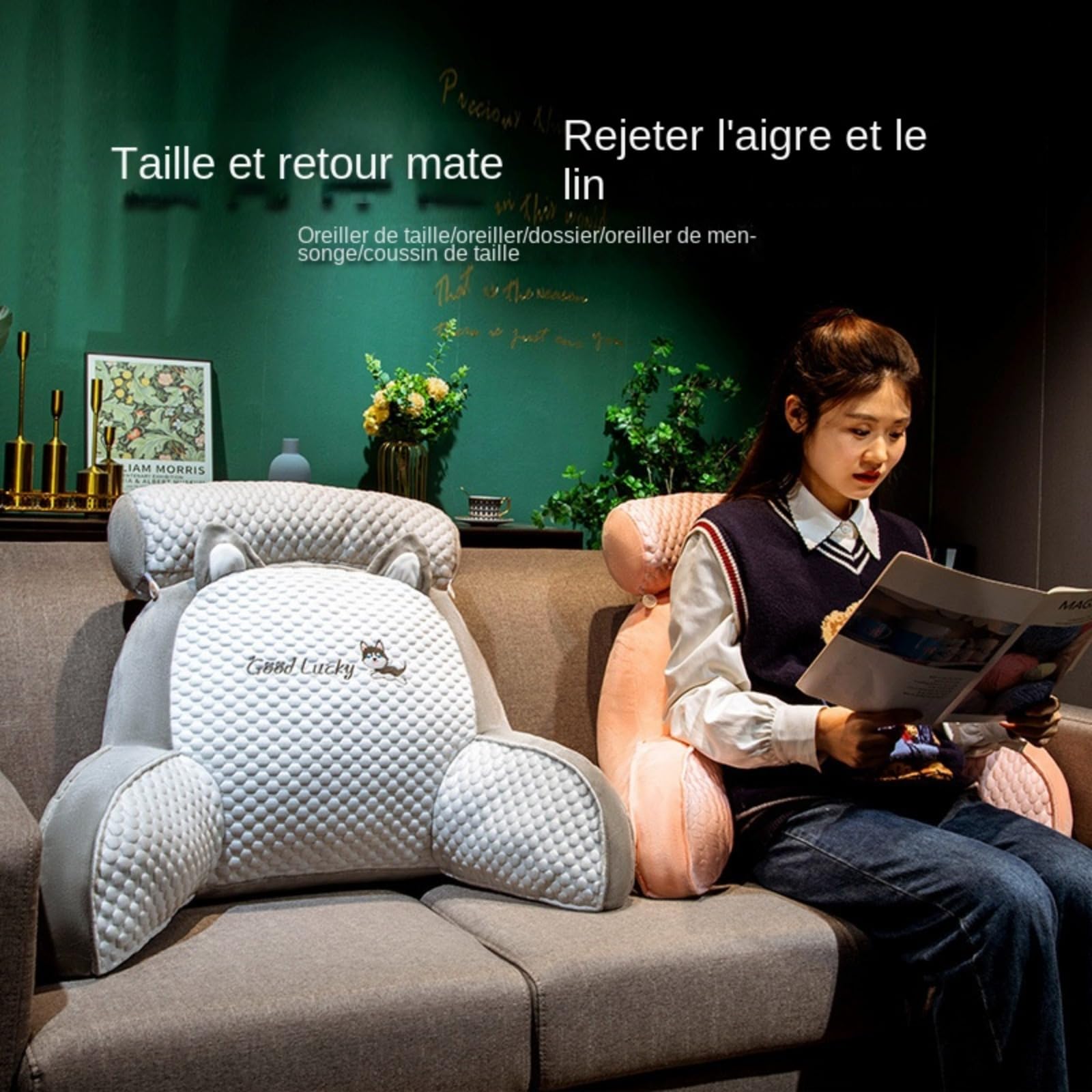 Oreiller de Lecture de lit, Repose-Dos 2 en 1 pour s'asseoir dans Le lit, Oreiller de canapé Multifonctionnel avec accoudoirs, Confort Et Ergonomie Coussin Cale Dos Canapé pour Lit Fauteuil