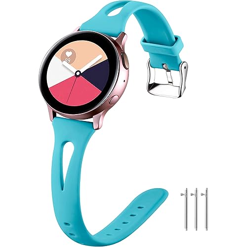 Ouwegaga Compatible for Samsung Galaxy Active 2 Watch Band 44mm 40mm,Samsung Galaxy Active Watch Band 40mm,Samsung Galaxy Watch 3 Band 41mm,Samsung Galaxy Watch 42mm Slim Silicone Band Small Teal