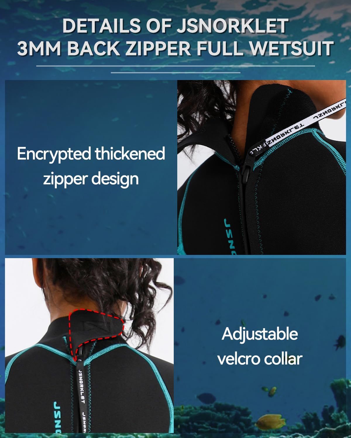 Womens Wetsuit, 3mm Back Zip Full Wetsuit for Diving Swimming - Image 2