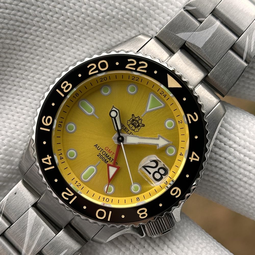 STEELDIVE SD1994 żółte GMT NH34 automatyczne mechaniczne męskie zegarki 200 m wodoodporny ceramiczny pierścień szafirowy zegarek nurkowy