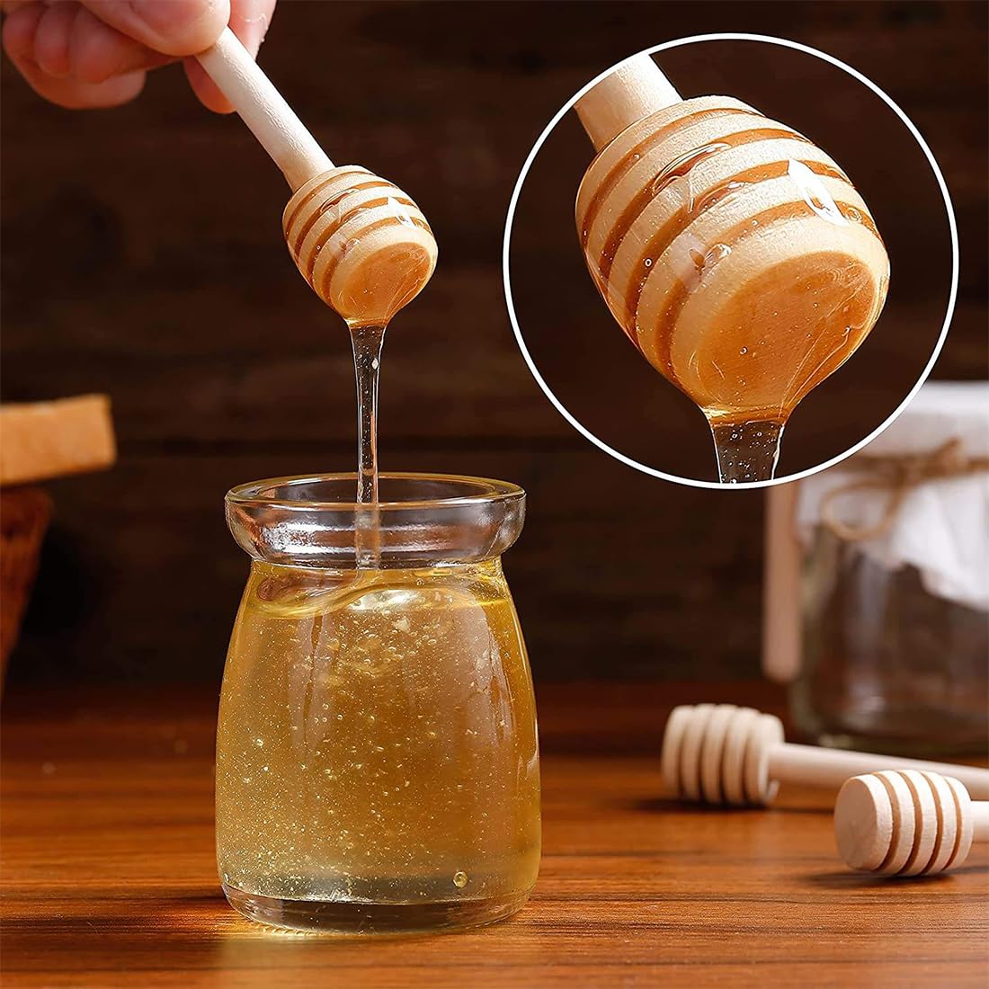 Set 6 Pezzi Agitatori Per Miele In Legno – Cucchiai A Spirale Con Manico Lungo – Per Miele, Tè E Caffè