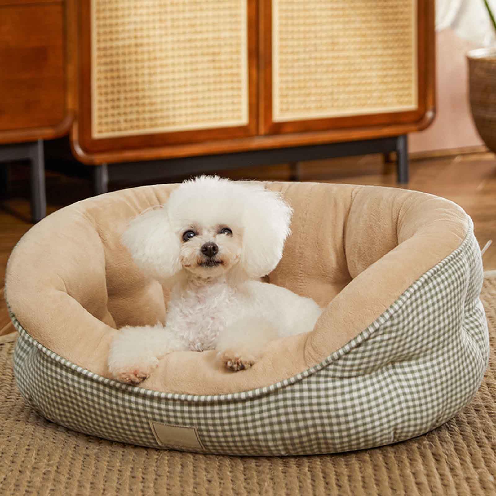Cuccia Cane Interno, Cuccia Cane Lavabile Morbida E Soffice, Letto per Gatti con Fondo Antiscivolo, Bordi Rialzati, Letto Cane, per Gatti Cani Piccoli,Giallo,L