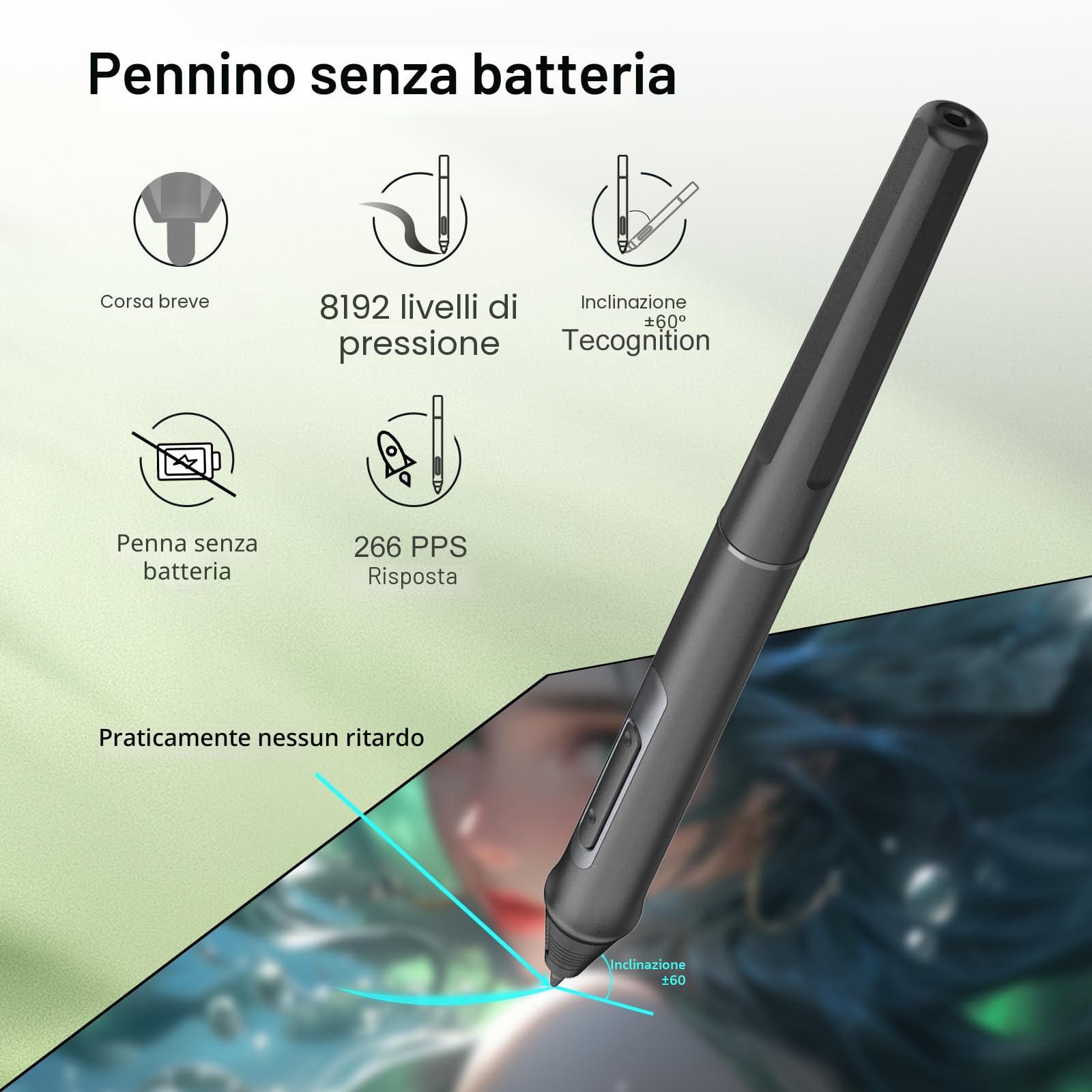 Bisofice 12HD-A Tavoletta Grafica con Schermo Professionale, Display HD 1920×1080 da 11,6 pollici, con Stilo Senza Batteria, per Disegno Digitale e Fotoritocco, Supporta Windows e Mac