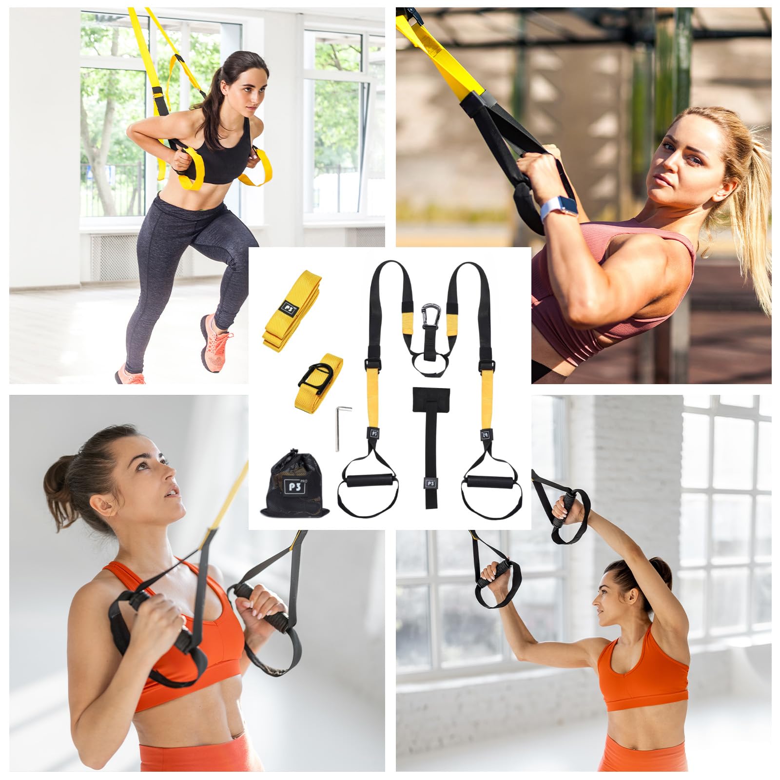 Allenamento Sospensione Sling Trainer Set, Allenamento in Sospensione, Kit per Allenamento a Sospensione, Regolabile, con Ancora per Porta, Adatto per Casa, Interni e Esterni