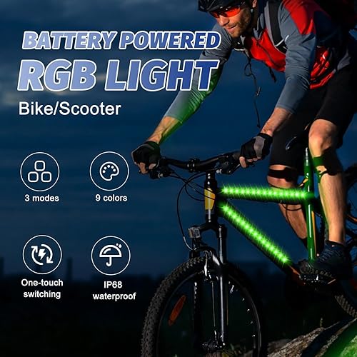 Miniatura 2 de Luces de bicicleta para montar por la noche, luz LED para marco de bicicleta para montar por la noche, tira de luz impermeable con caja de batería,