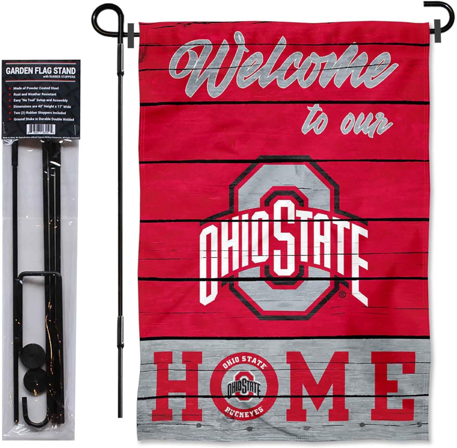 Ohio State Buckeyes Welcome to our Home Garden Flag with Stand Holder - Image 2